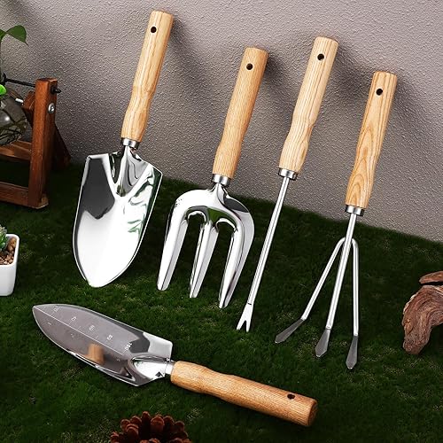 Miniatura 3 de BESPORTBLE Premium Garden Tools Set with Smooth Wooden Handles Multi-Functional Trowel Kit for Adults and Women Lightweight Stainless Steel Hand