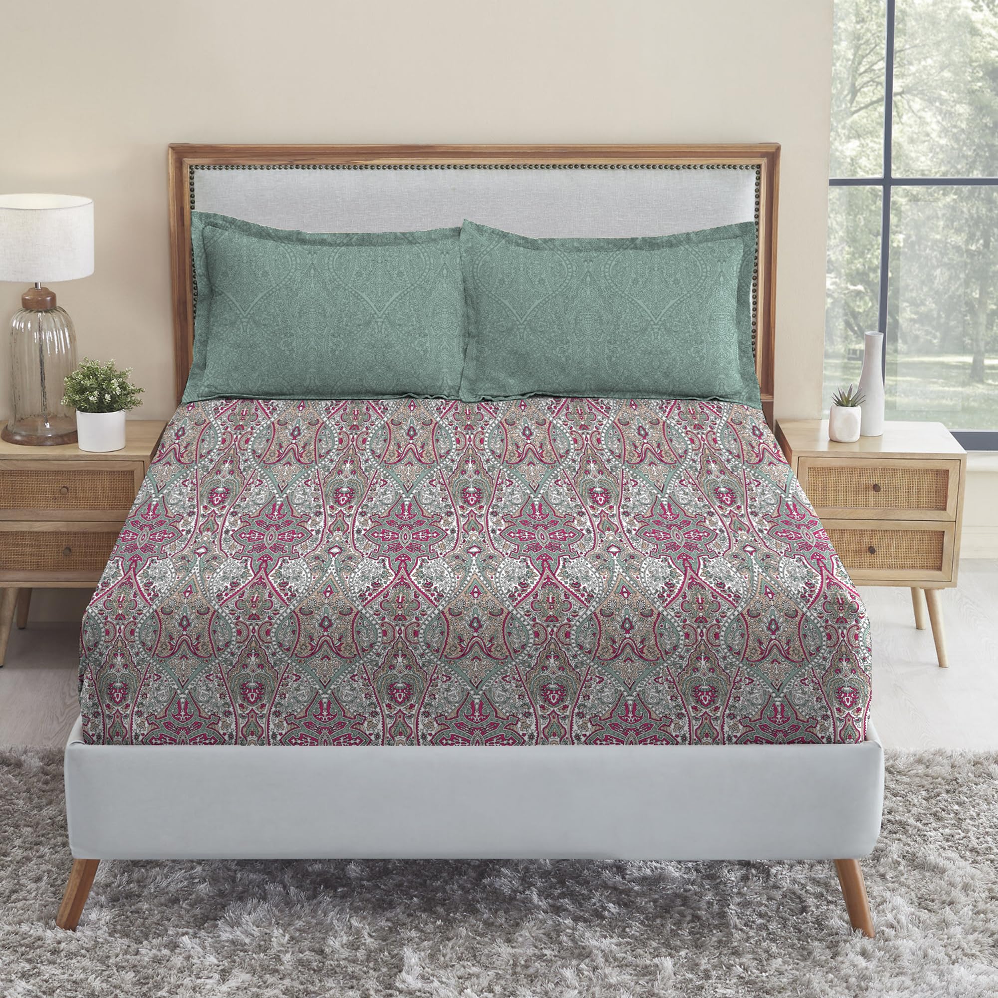 Trident Soft Comfort Fittedsheet for Double Bed, 210 TC 100% Cotton Elastic Fitted Bedsheet, Soft and Breathable, King Size Fitted Bedsheet with 2 Pillow Covers - Victoria (B0CT3RBJHG) Amazon Price History, Amazon Price Tracker