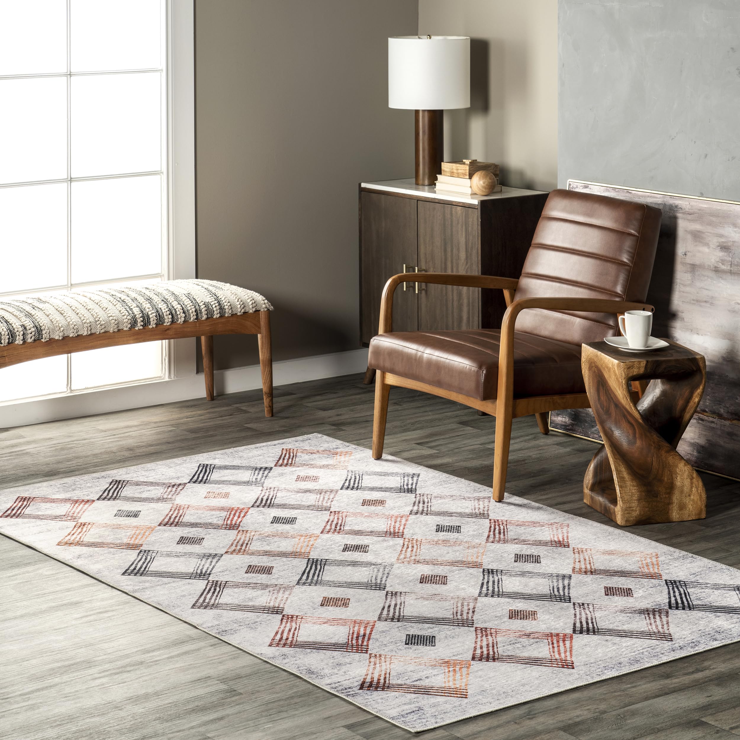 Tapis de salon géométrique nuLOOM Meg Diamond, idéal pour sublimer une salle à manger