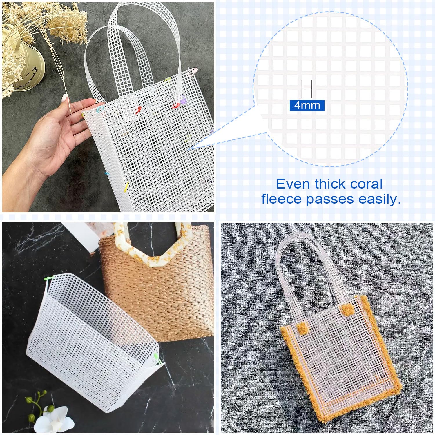 Rete Per Borse All'Uncinetto - 12 Pezzi 20x33 Cm, Plastica Bianca, Fori 2.5 Mm, Per Lavori Artigianali
