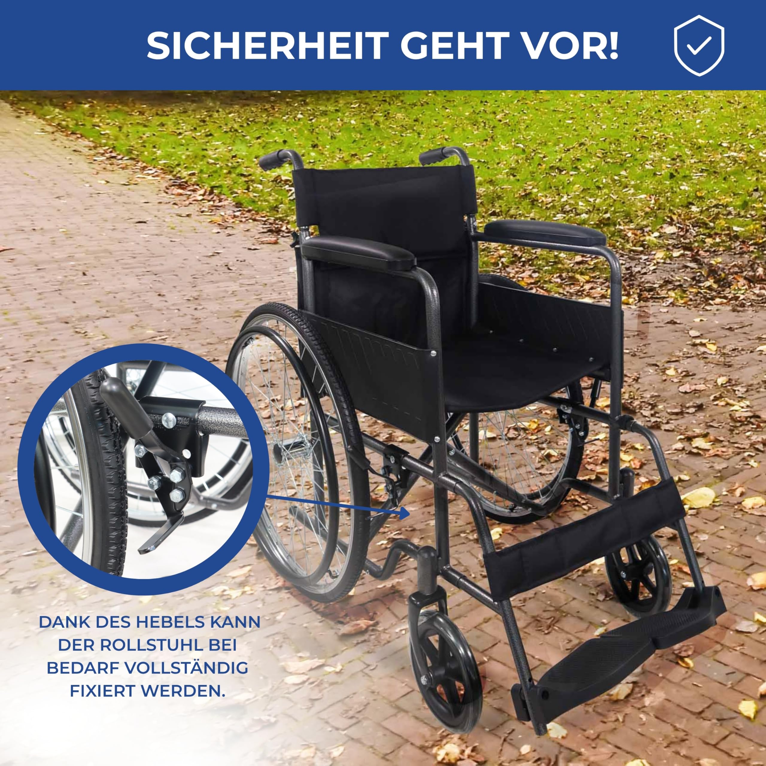 Mobiclinic®, Faltrollstuhl, Denver, Europäische marke, Sitzhöhe 46 cm, Handbremse, Abnehmbare rückenlehne, Einklappbare fußstütze, Stabil, Rollstuhl faltbar leicht, Graue farbe