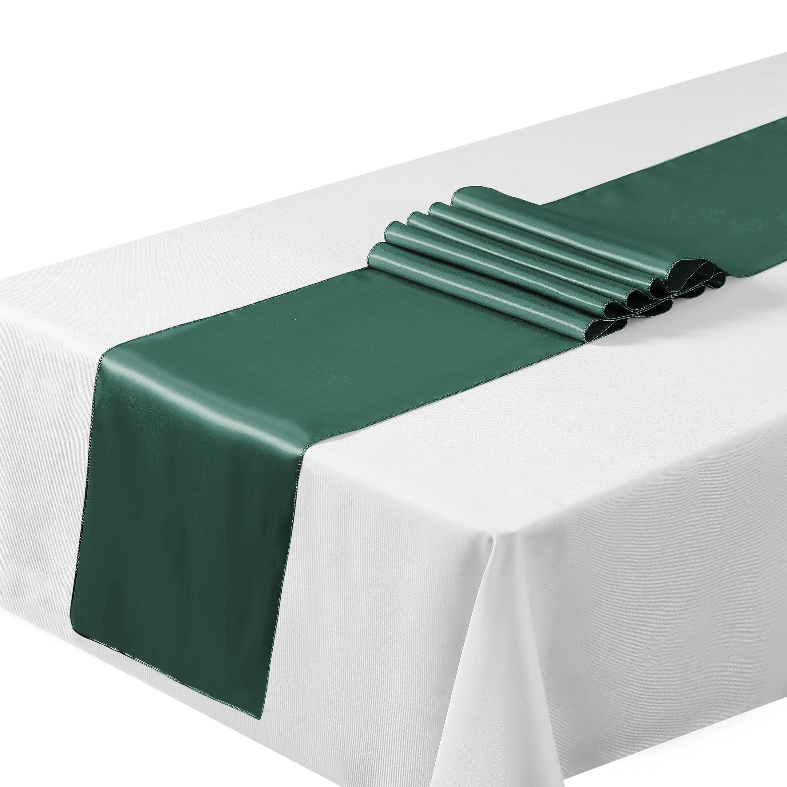 Satin Table Runners 12"x108"inch Chair Sashes Swags Wedding Party Table Decoration (5, Hunter Green) …