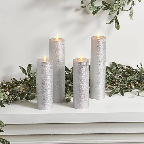 Miniatura 4 de LampLust Velas parpadeantes sin llama, juego de 4 velas plateadas, funciona con pilas, velas románticas, ideales para decoración de propuestas,