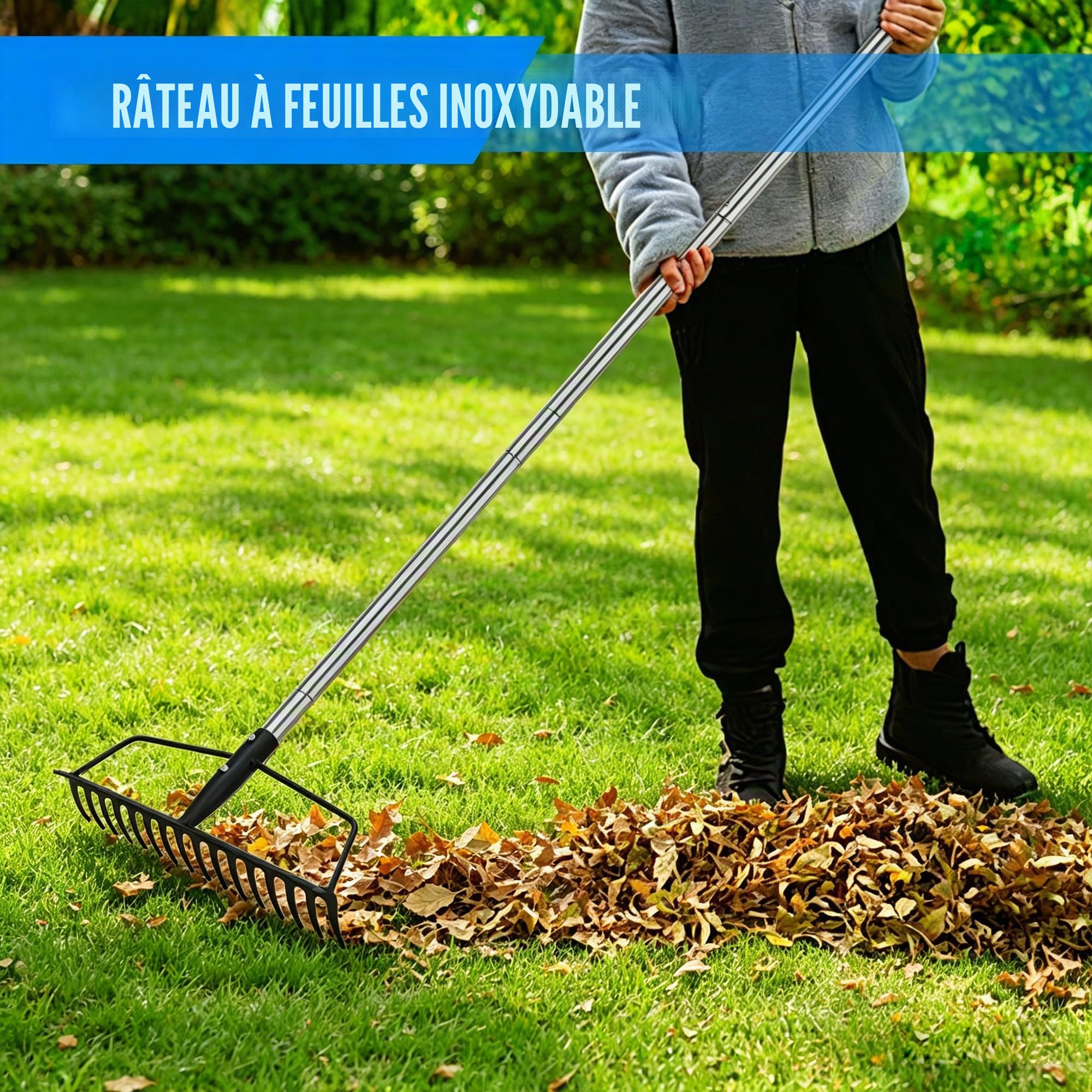 Baraystus Râteau arche de jardin pour pelouse, charge lourde, en acier inoxydable, Garden Rake réglable pour niveler et ramasser
