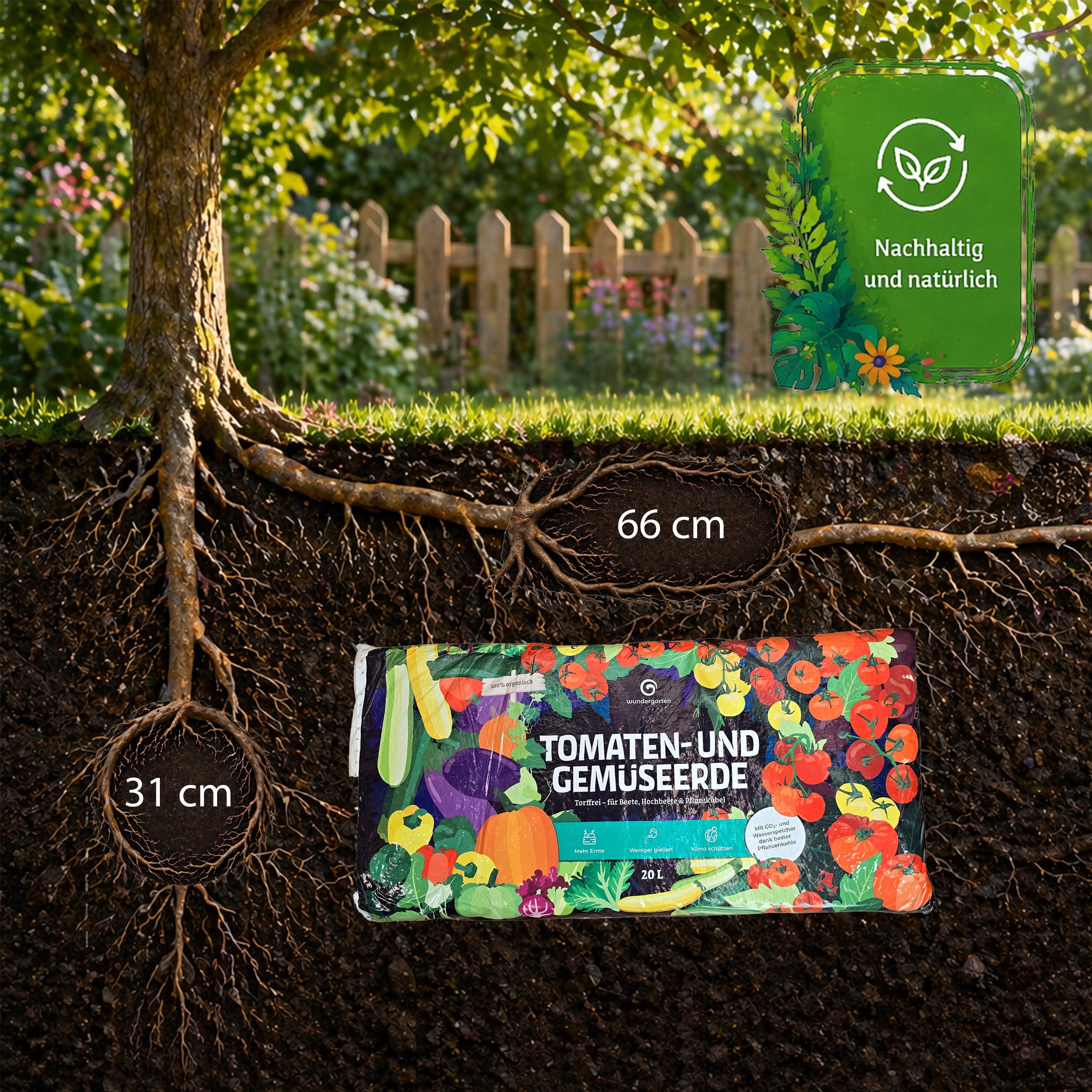 6X 20L Bio Tomaten- & Gemüseerde torffrei – Mit Pflanzenkohle – Wundergarten – Erde für Tomaten, Gemüse & Hochbeet – Weniger Gießen & Düngen