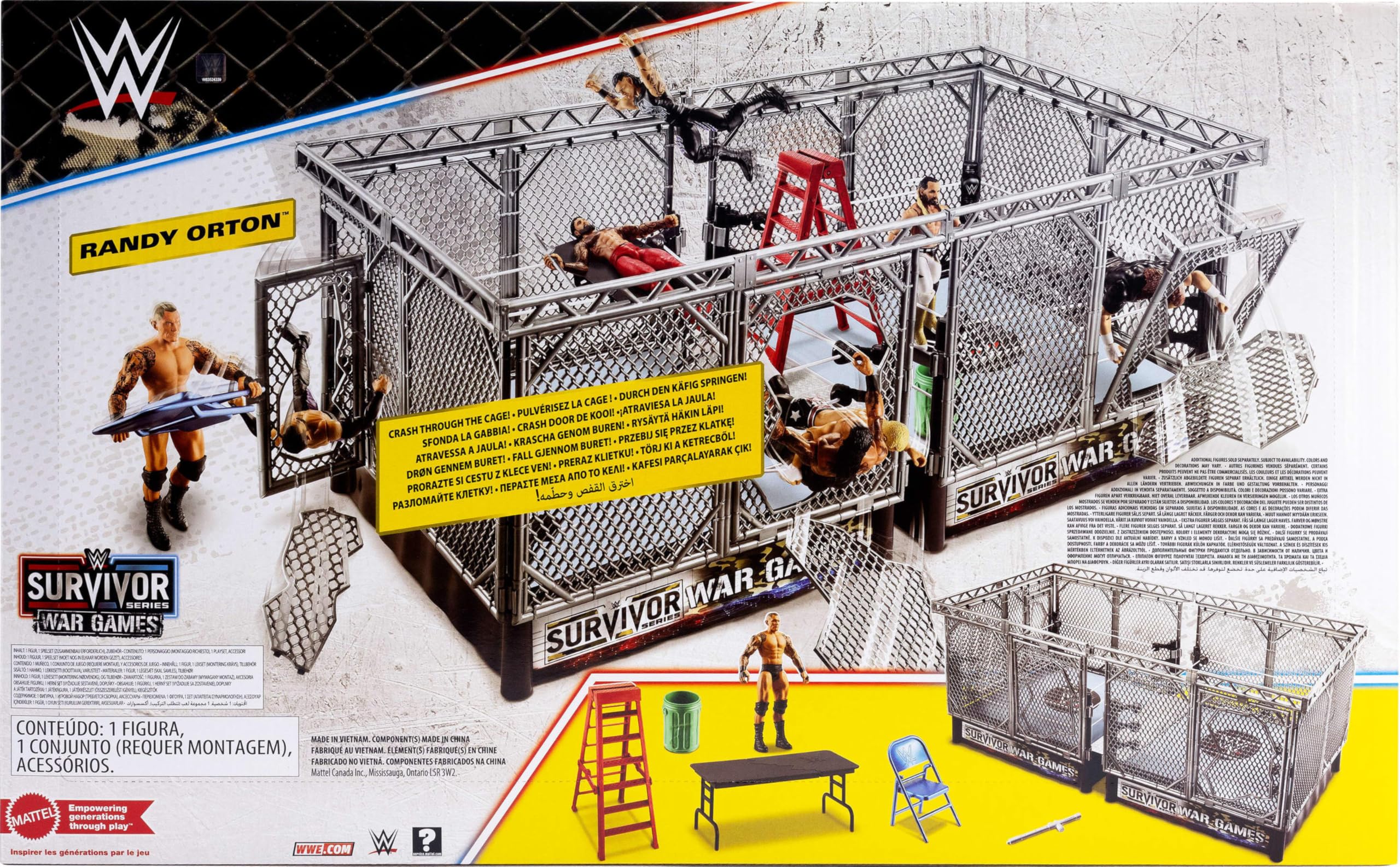 Mattel WWE Survivor War Games - Set da gioco con action figure, 2 anelli, gabbia e 5 accessori, include Randy Orton da 15,2 cm da collezione