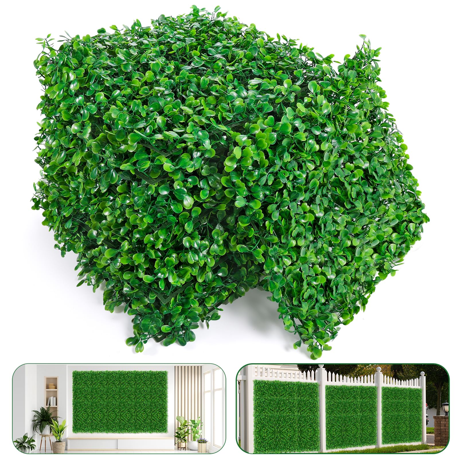 Woiworco Grass Wall Panels 10 x 10 inch - Pack of 16, Artificial Boxwood Panels with 100 Zip Ties, Greenery Wall Fake Grass Wall Decor Green Wall for Garden Yard Fence Background Decoration