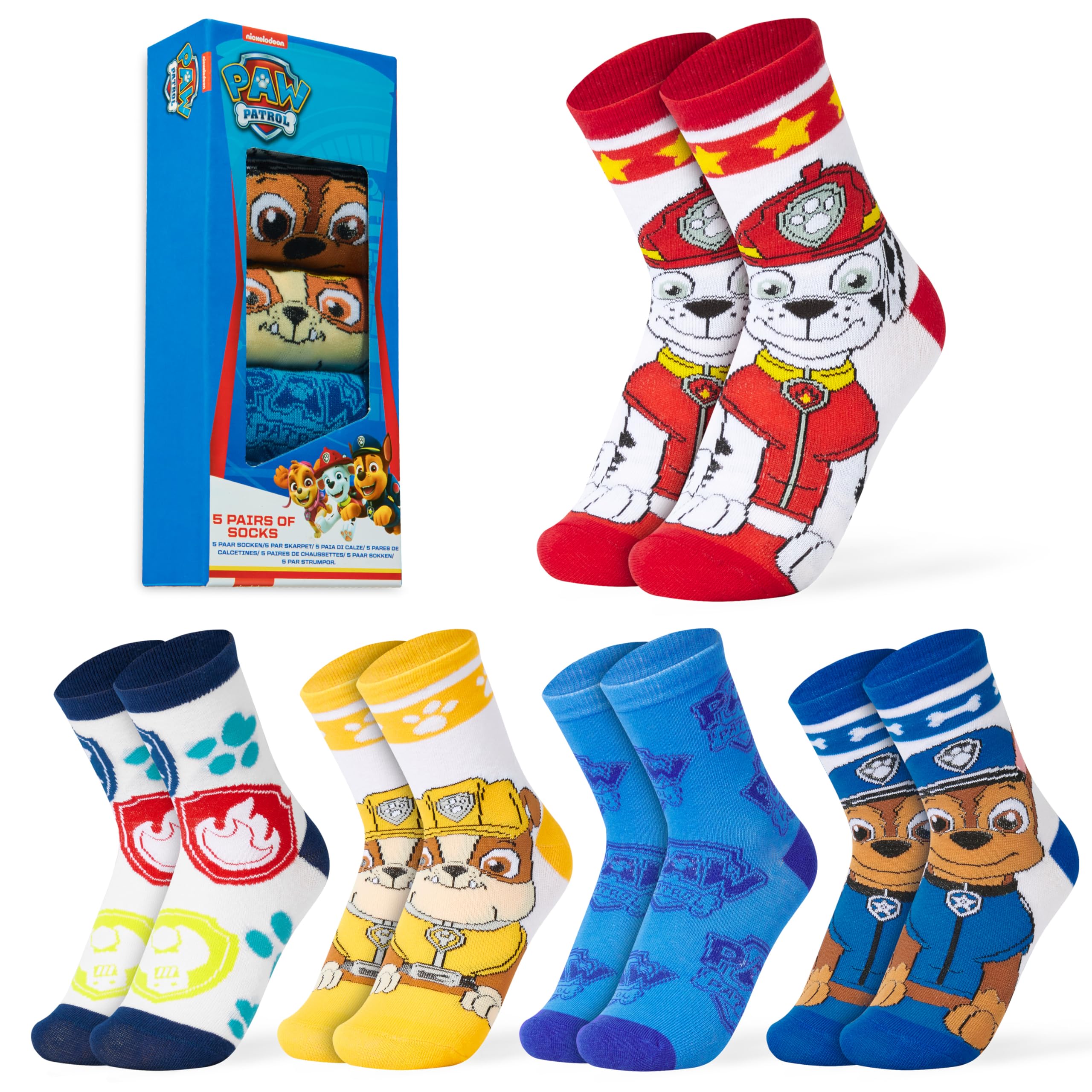 Paw Patrol Boys Blue/Multi Calf Socks, Soft Breathable Kids Socks Pack Of 5 - Gifts (, 11.5/3 Uk)