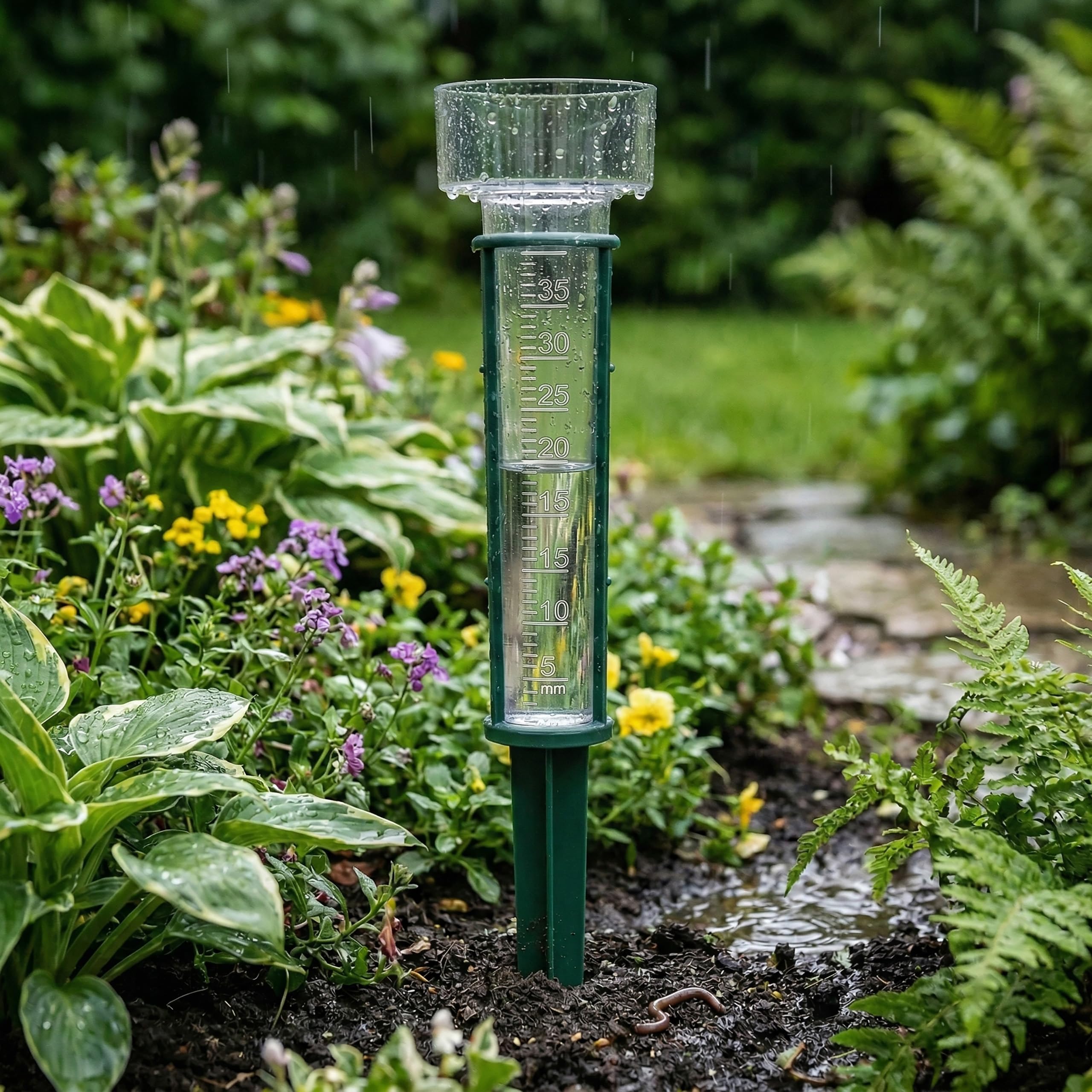Lantelme Niederschlagsmesser mit Erdspieß Kunststoff | Regenmesser zur Wassermengenmessung im Garten Gewächshaus | Regenwassermesser Gartenstecker - 4