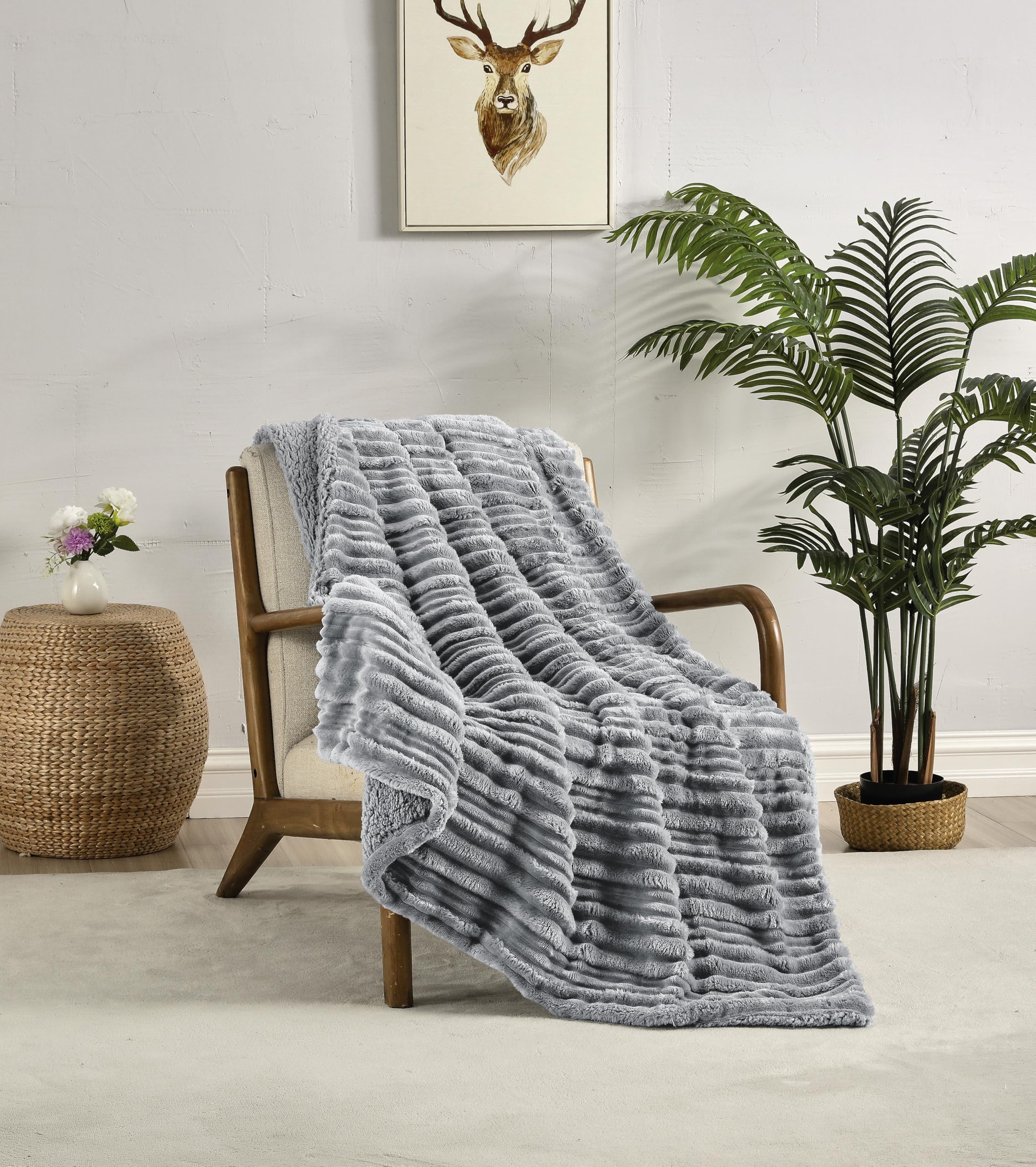 Miracle Home. Manta Polar Reversible de Microfibra Circón Franela Aterciopelada y Sherpa 280GSM-180GSM, Suave, cálida y Ligera, Lavable a máquina, 130 X 160. Gris