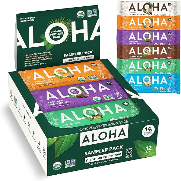 ALOHA Organic Plant Based Protein Bars - 6 Flavor Variety Pack - 12 Count…