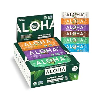 ALOHA Organic Plant Based Protein Bars - 6 Flavor Variety Pack - 12 Count, 1.9oz Bars - Vegan Snacks, Low Sugar, Gluten-Free, Low Carb, Paleo, Non-GMO, Stevia-Free, No Sugar Alcohol Sweeteners - Amazon product rated Grade A