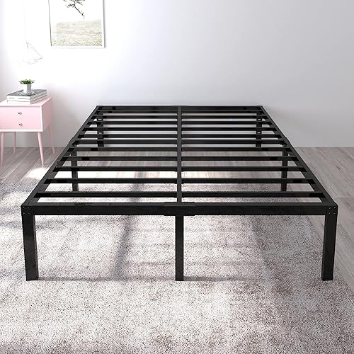yookare Marco de cama resistente de 18 pulgadas de alto, 3500 libras, plataforma de metal, almacenamiento máximo, base de colchón, soporte de