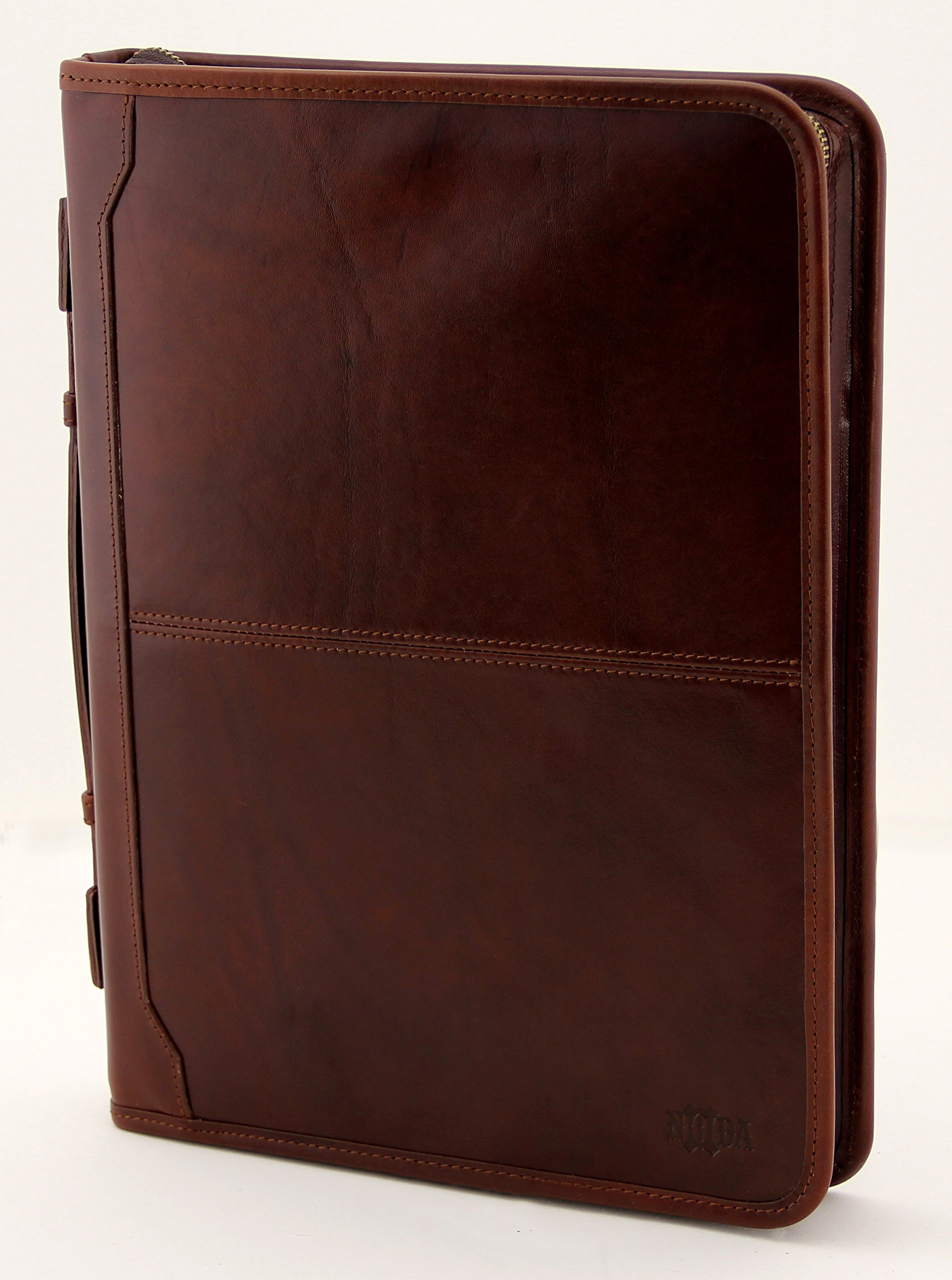 Pelle italiana portafoglio, con zip, formato A4, 4 Padfolio raccoglitore ad anelli, in pelle Folio con manico Marrone