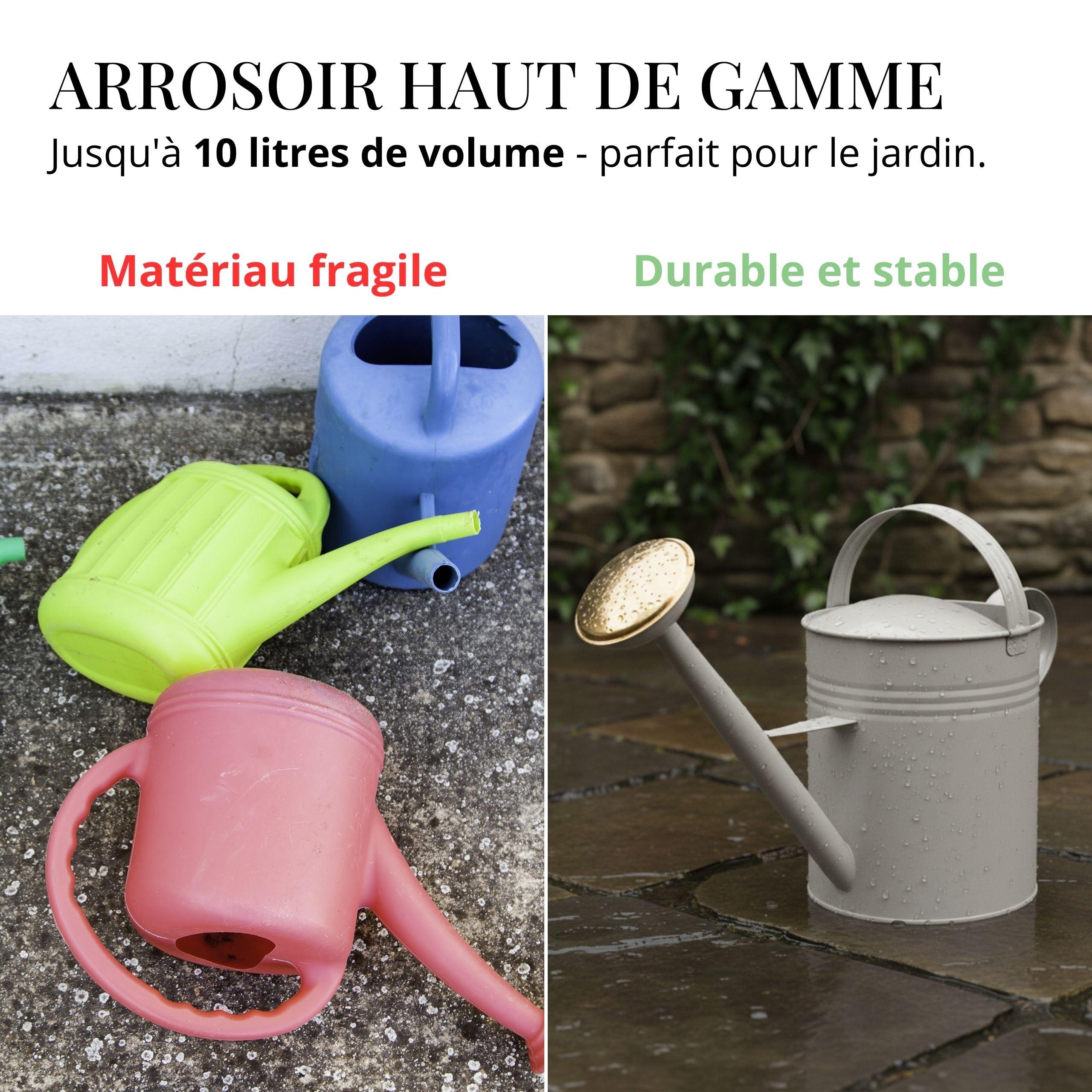 LIVLIG - Arrosoir vintage - 10 l - Pour jardin et balcon - Arrosoir en métal de qualité supérieure avec douchette amovible et design à 2 anses - Arrosoir vintage avec douchette en laiton - Greige