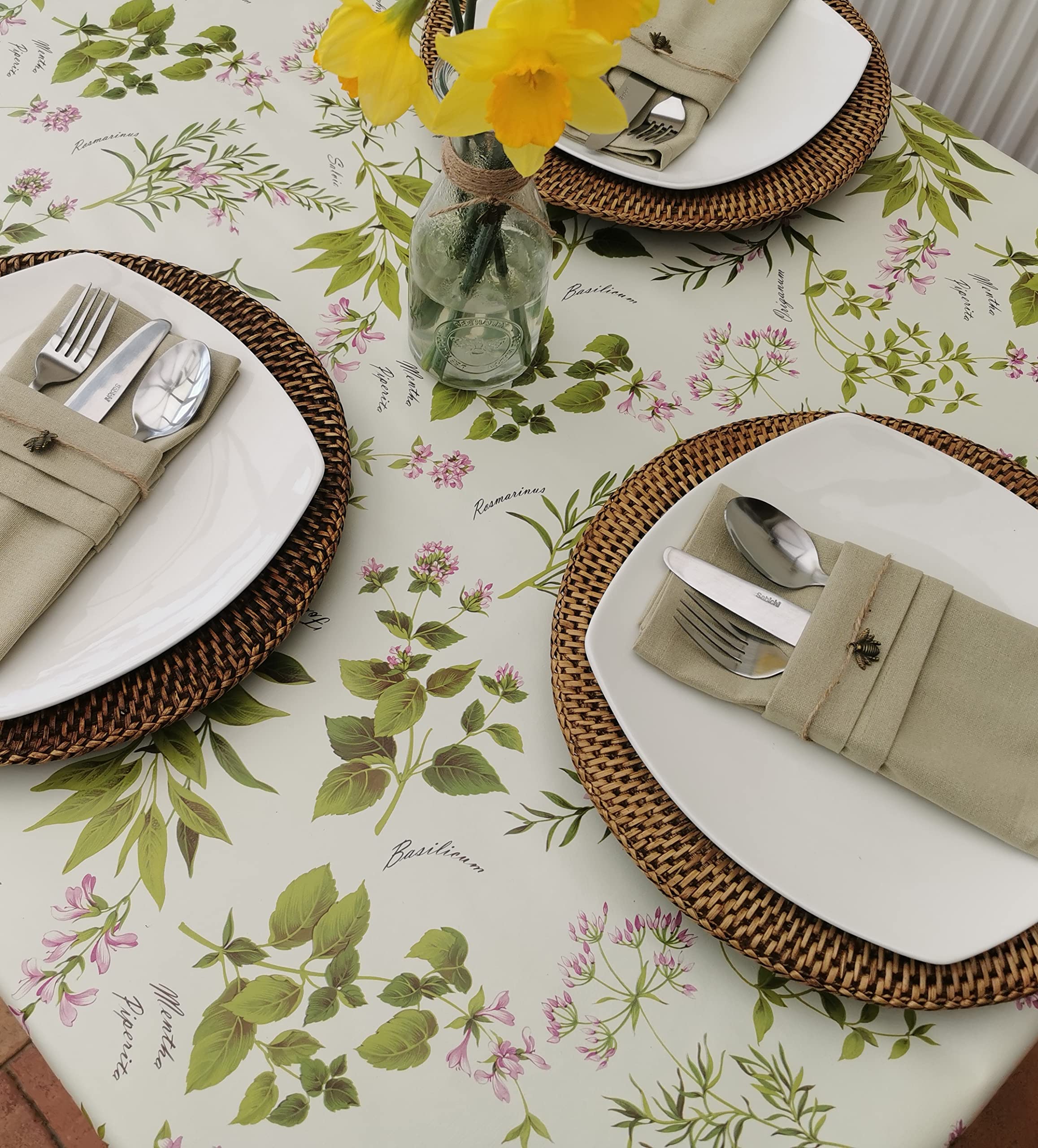 The Tablecloth Company Green 55X98" (140X250cm)) Oval Pvc/Vinyl Tablecloth - Herb Garden - 8 Seater