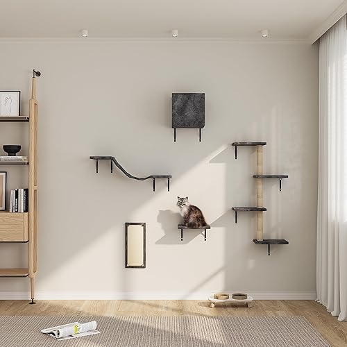 Miniatura 3 de Muebles montados en la pared de árbol para gatos, estantes de escalada para jugar con gatitos y relajarse, incluye tabla de rascar, puente de