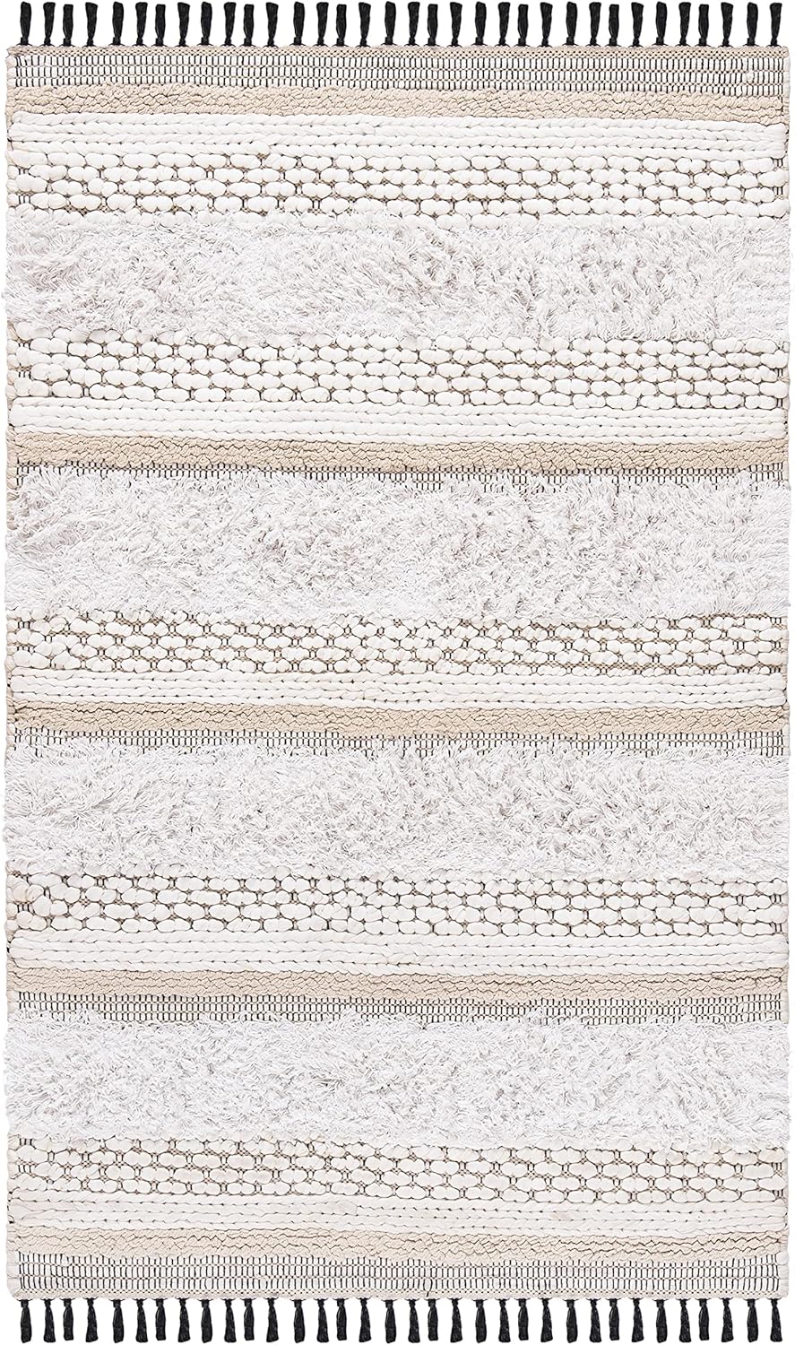 SAFAVIEH Boston Collection 3' x 5' Ivory/Beige BOS101A Handmade Flatweave Fringe Cotton Area Rug