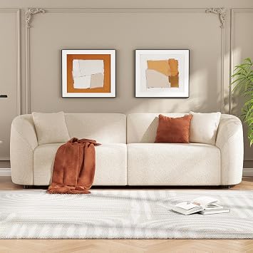 Christopher Knight Home Sabbo 87.50 Boucle Upholstered Couch, Oversized 2 Seater Sofa, Curved Soft Seating Lounge Sofa Chair, Cozy Loveseat with Armrest, Reading Sofa for Living Room Home Rest, Beige