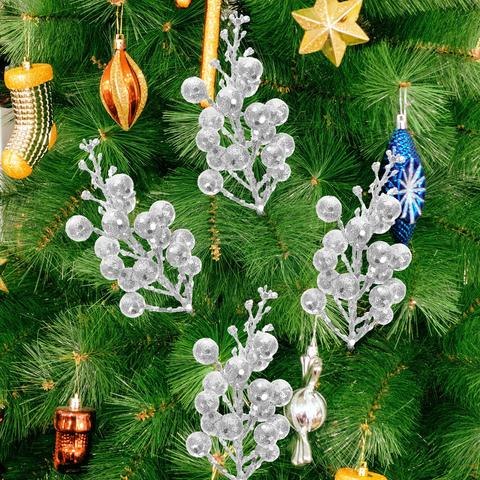 Alipis 10Pcs Christmas Glitter Berry Stems - Image 2