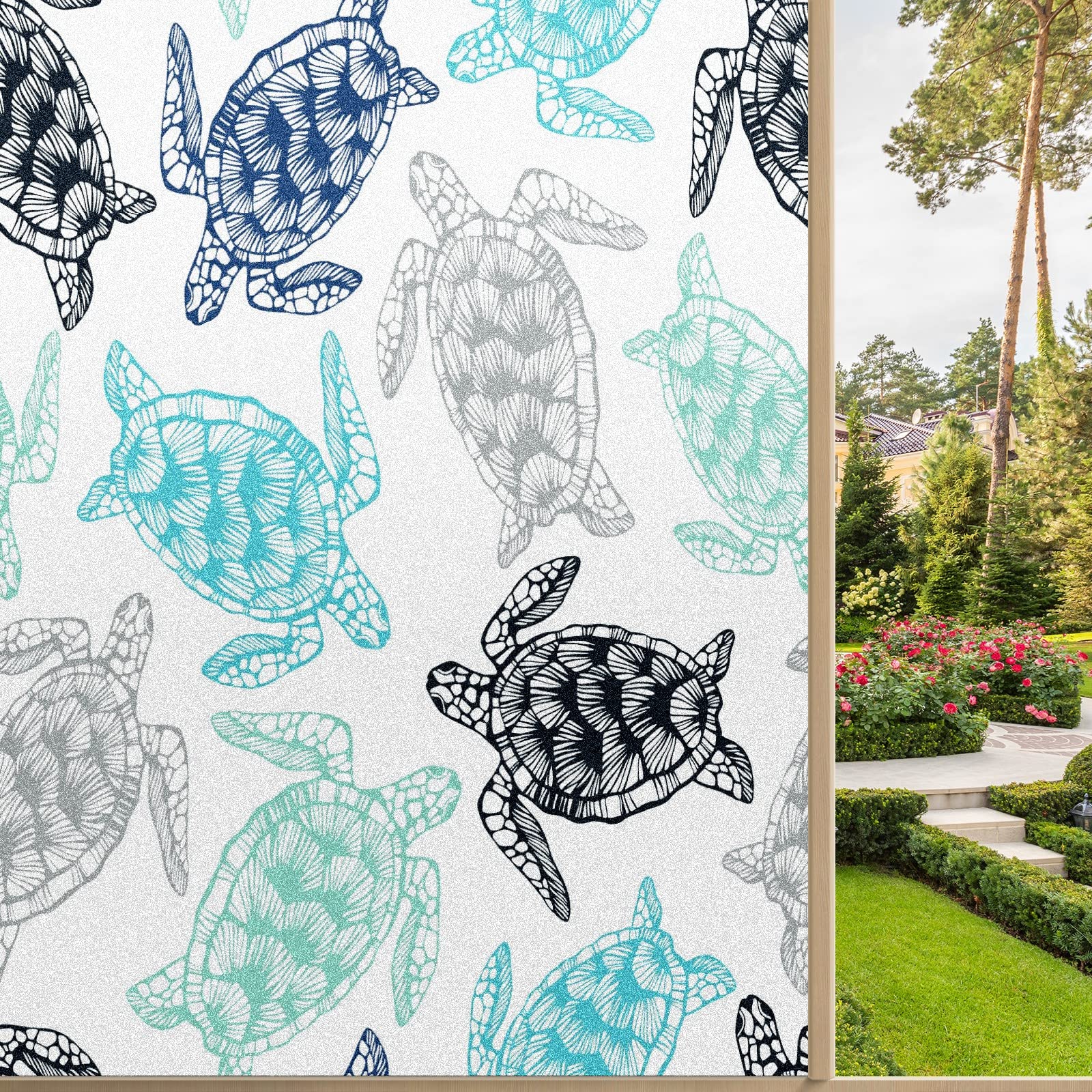 Amazon.com: Window Privacy Film Decorative Cartoon Sea Turtles Static ...