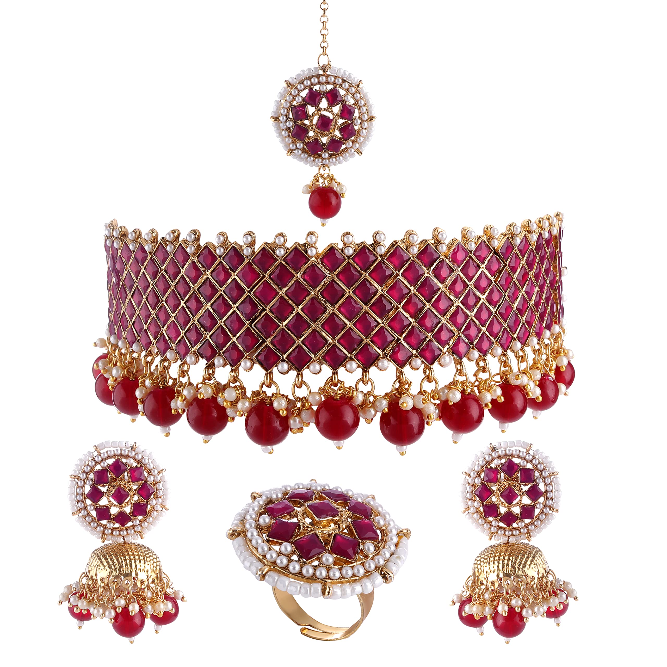 See full amazon price history chart for IIJ Artificial Fashion Traditional Red Pearl & Pink Ruby Choker Necklace Set | Adjustable Ring, Maang Tikka | Jhumki Earrings Jewellery Set for Women and Girls IIJ Artificial Fashion Traditional Red Pearl & Pink Ruby Choker Necklace Set | Adjustable Ring, Maang Tikka | Jhumki Earrings Jewellery Set for Women and Girls (B09YQ5D2R7) Amazon Price History, Amazon Price Tracker