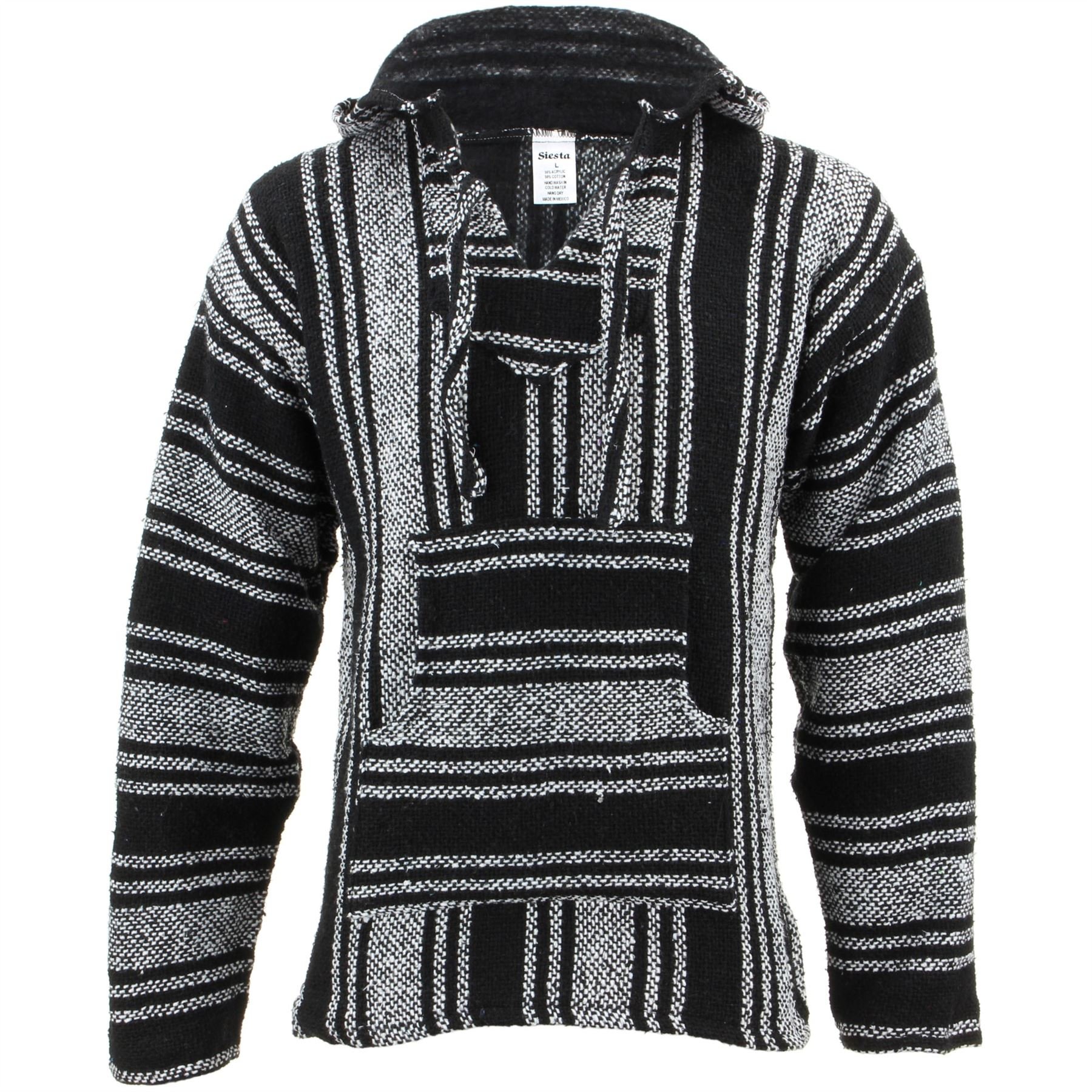 Siesta Mexican Baja Hoodie Black White - L