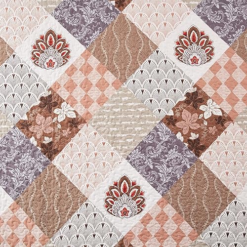 Miniatura 5 de Juego de colcha tamaño King de 3 piezas, ligera, reversible, 98 x 106 pulgadas, suave, floral de parches, de microfibra cálida, para todas las