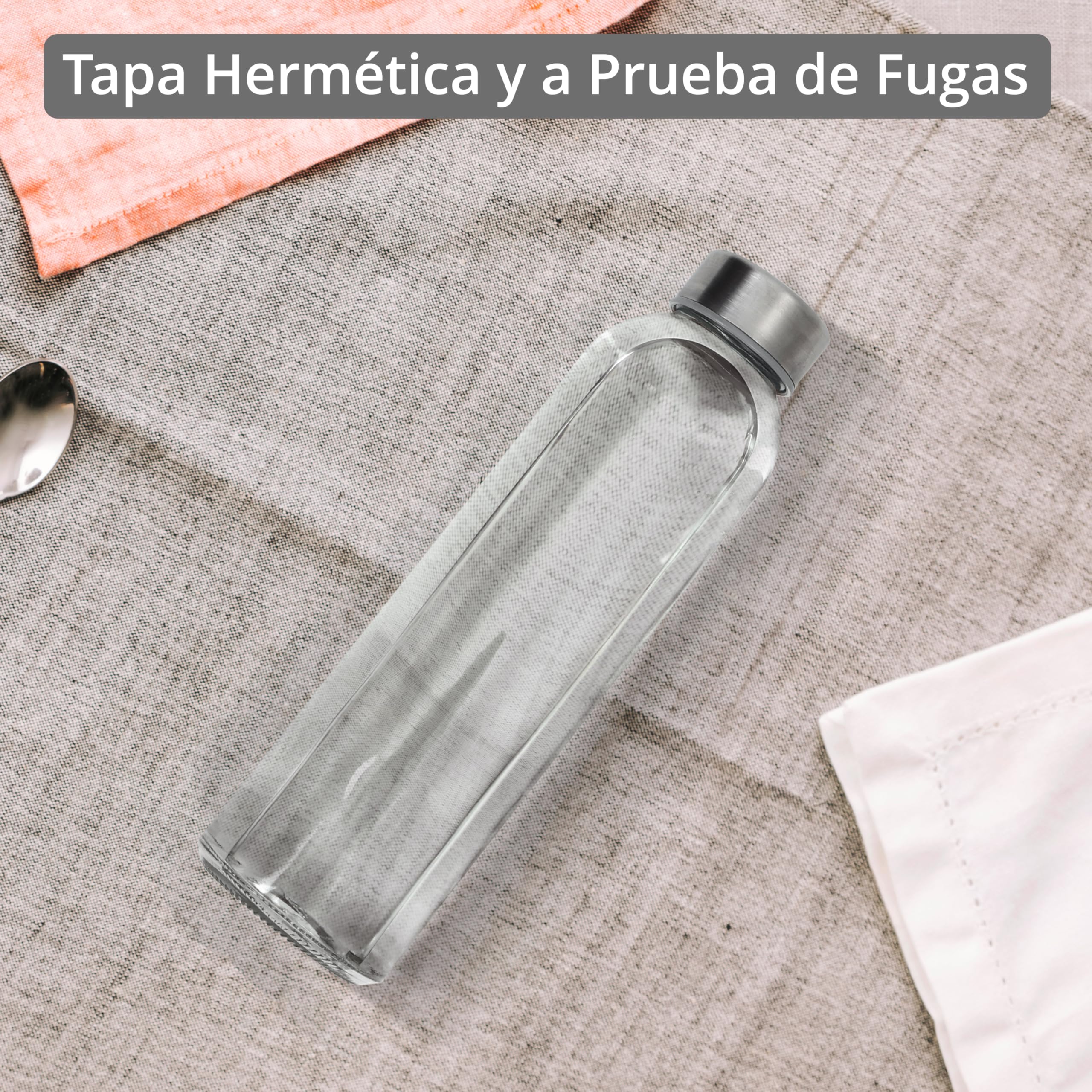 Winter Shore Botellas Cristal Reutilizable de 500 ml [Pack de 6] - Botella Vidrio Transparente para Bebidas Frías y Calientes, Zumos, Batidos, Smoothie - Prueba de Fugas con Tapas de Acero Inoxidable