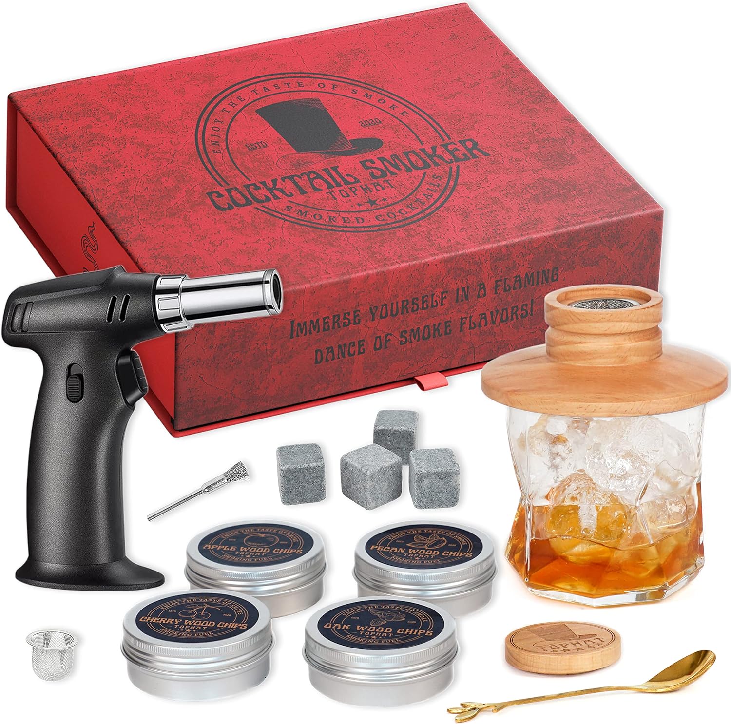 Smoke Top Cocktail Smoker Kit with Torch, 4 Delicious Wood Chips