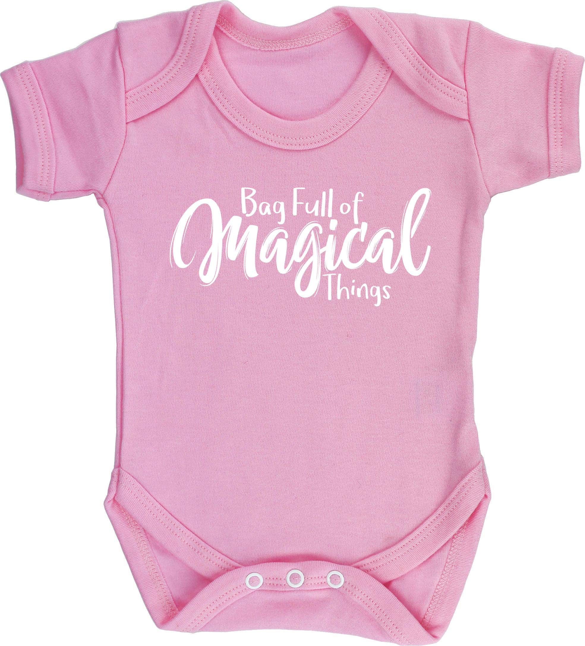 Hippowarehouse Bag Full of Magical Things Baby Vest Bodysuit (Short Sleeve) Boys Girls Light Pink