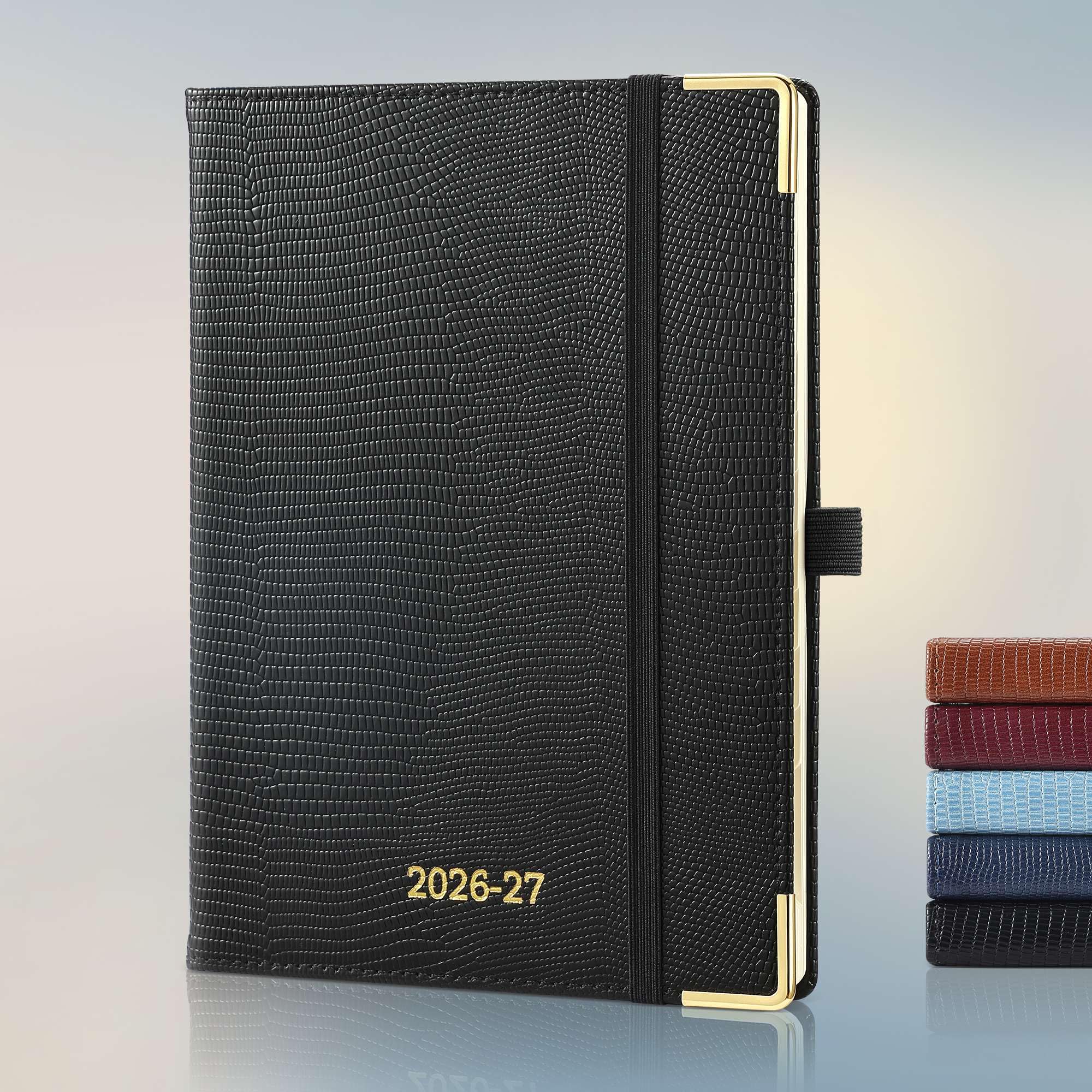IN-LUXPRO Academic Diary 2026-2027: Luxury A5 Week to View (21.9x16.2 cm) 18 Months (Jul'26 - Dec'27) Horizontal Weekly & Monthly Planner with Month Tabs & Inner Pocket, Premium PU Leather Black