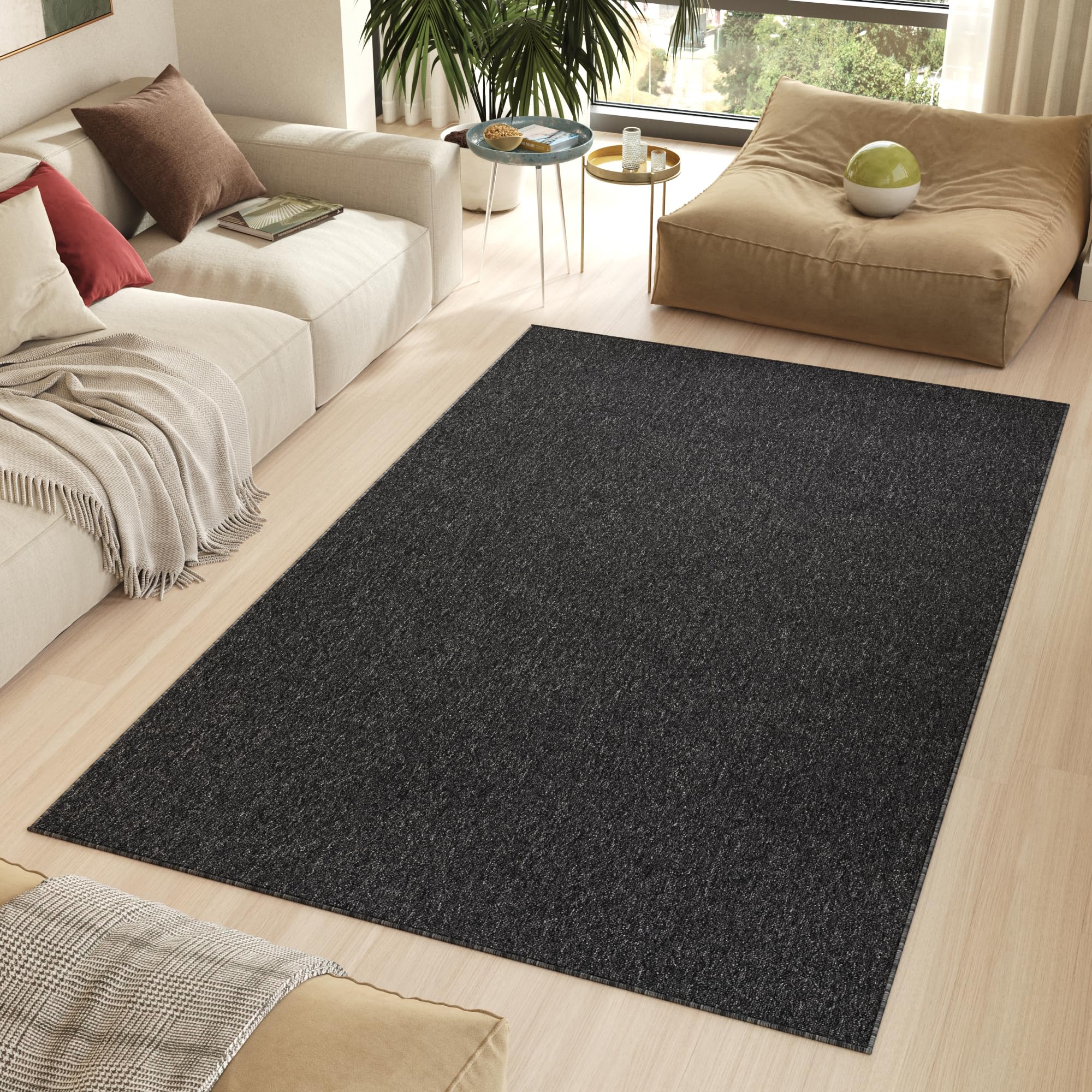 TAPISO Nizza Teppich Anthrazit Einfarbig Melange Anti Rutsch Loop-Teppich Waschbar Wohnzimmer Schlafzimmer Büro Pflegeleicht ÖKO-TEX 160 x 220 cm