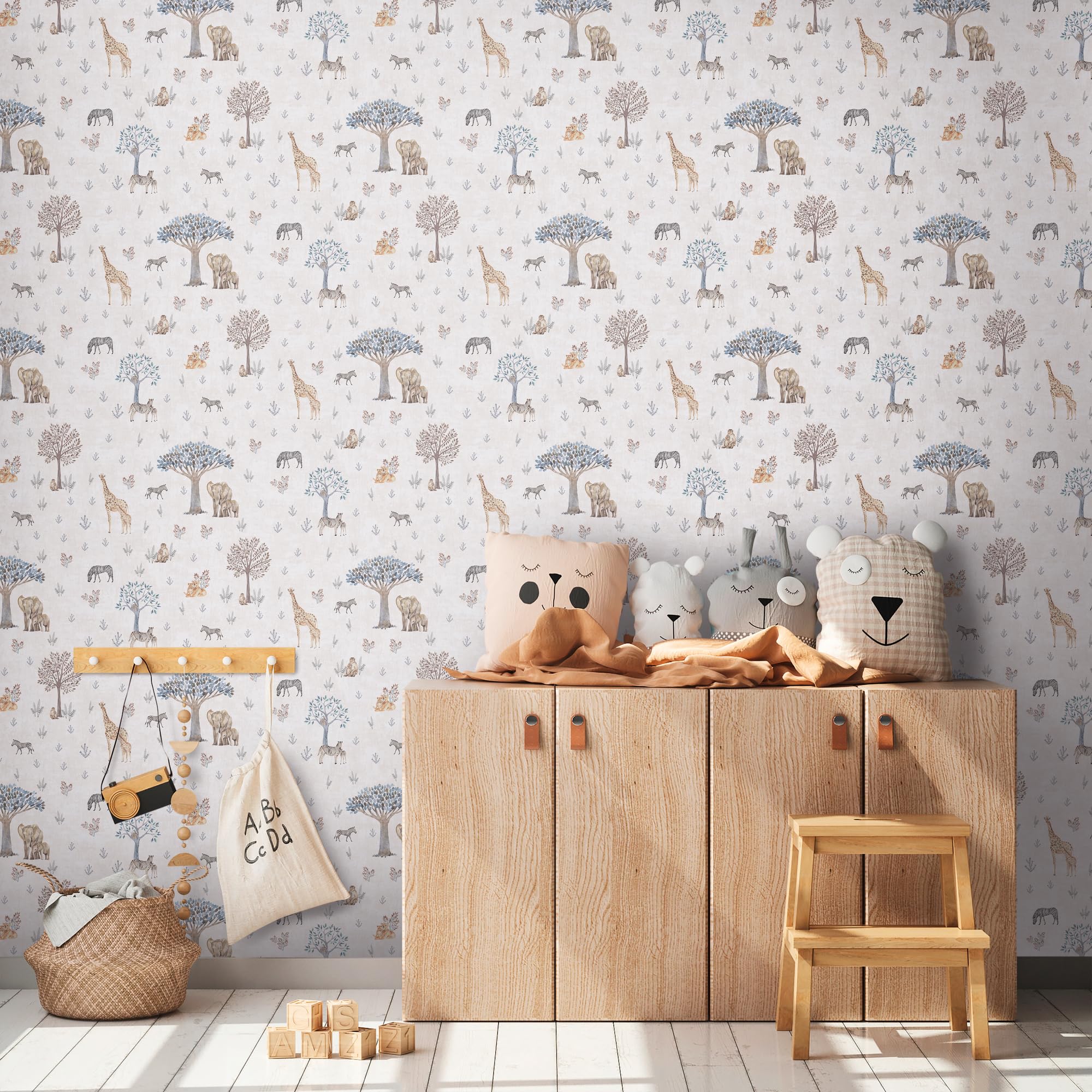 A.S. Création Lilly & Luis papel pintado no tejido con motivo para niños en beige, amarillo, gris – papel pintado animal 10,05 x 0,53 m – 771761