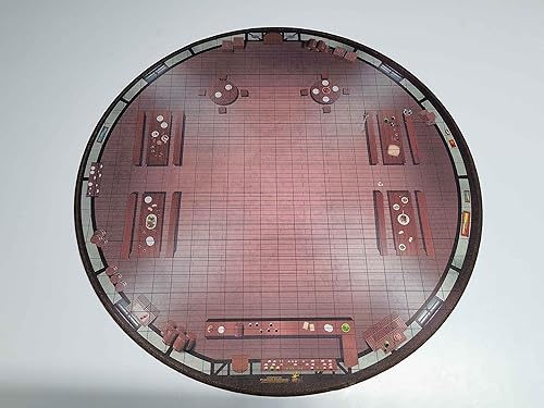 Alfombra de juego de taberna de 24 pulgadas de diámetro con borde cosido de rejilla de 1 pulgada, doble cara con terreno universal de mazmorra