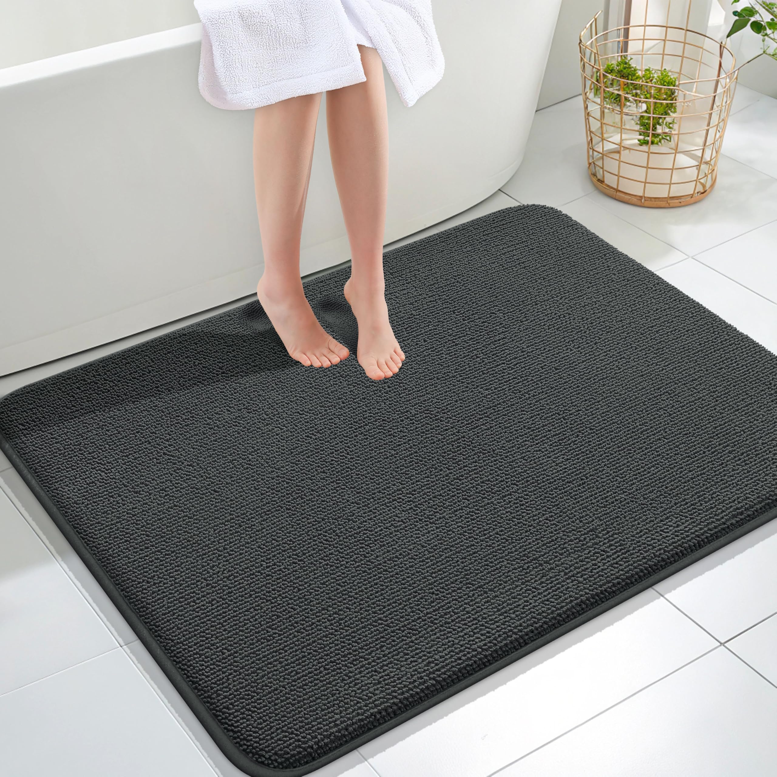 OLANLY Memory Foam Large Bathroom Rugs 40x32, Absorbent Bath Mat, Dark Grey