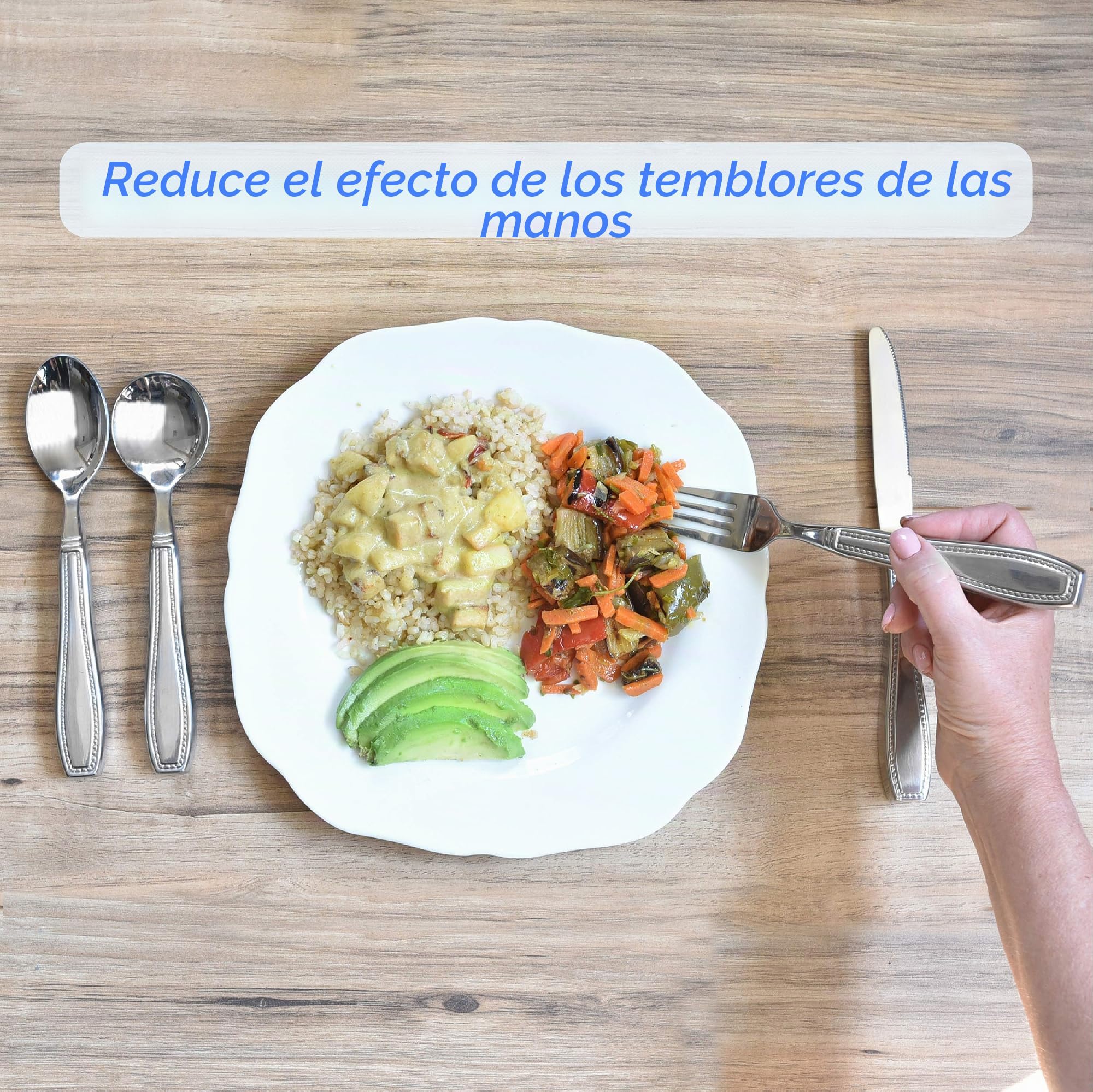 Celley - Juego de utensilios de alimentación con peso de 7 onzas de acero inoxidable para pacientes con temblores y parkinsons