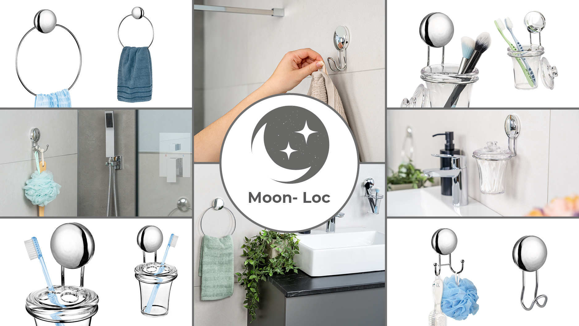 Bremermann Moon-Loc Doppio Gancio A Parete – Acciaio Inox Cromato, Montaggio Adesivo O A Vite, Per Asciugamani