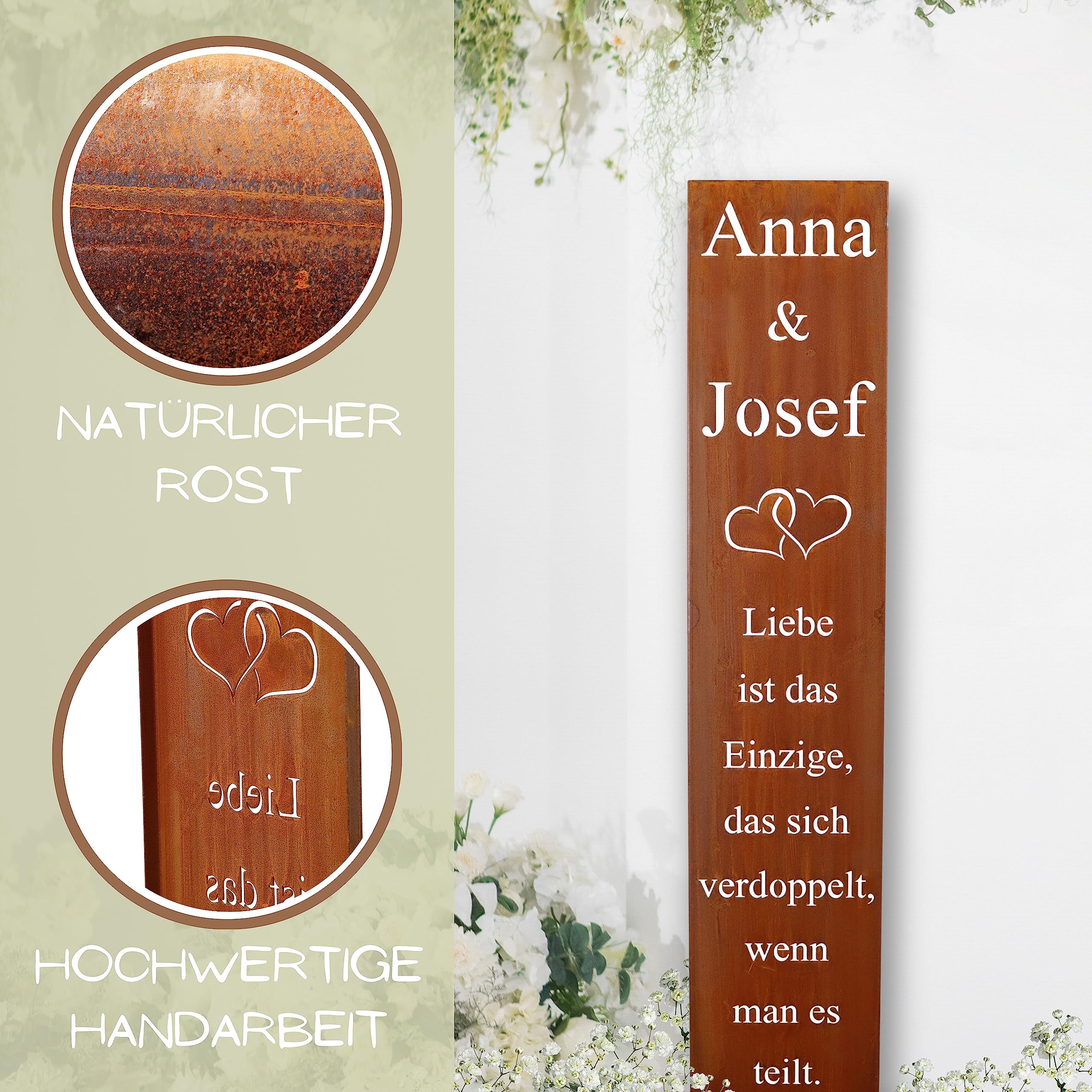 Rostikal Targa Decorativa In Metallo Personalizzata 100 Cm – Scritta D'Amore Per Matrimonio E Giardino