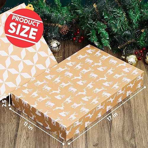 Miniatura 5 de JOYIN 12 cajas de Navidad, cajas de cartón kraft con patrón blanco de 17 x 11 x 2.5 pulgadas con tapa y base, ropa, cajas de regalo, camisas para