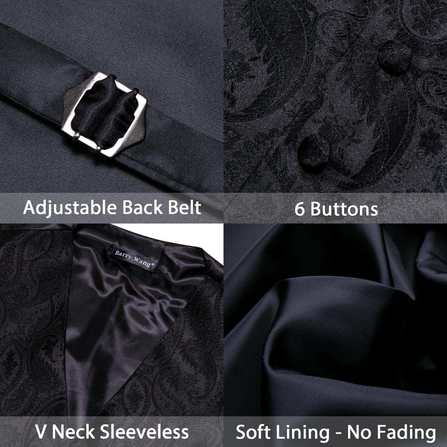 YOHOWA Mens Suit Vest Silk Tie Bowtie Set Paisley Jacquard Formal Waistcoat Clip Hanky Cufflinks Lapel Pin Wedding Party 8PCS - Image 6