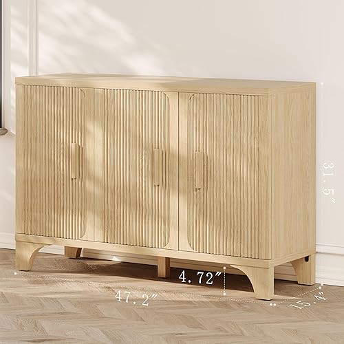 Miniatura 2 de Gabinete de buffet acanalado moderno de mediados de siglo con almacenamiento, aparador decorativo y armario de almacenamiento de credenza