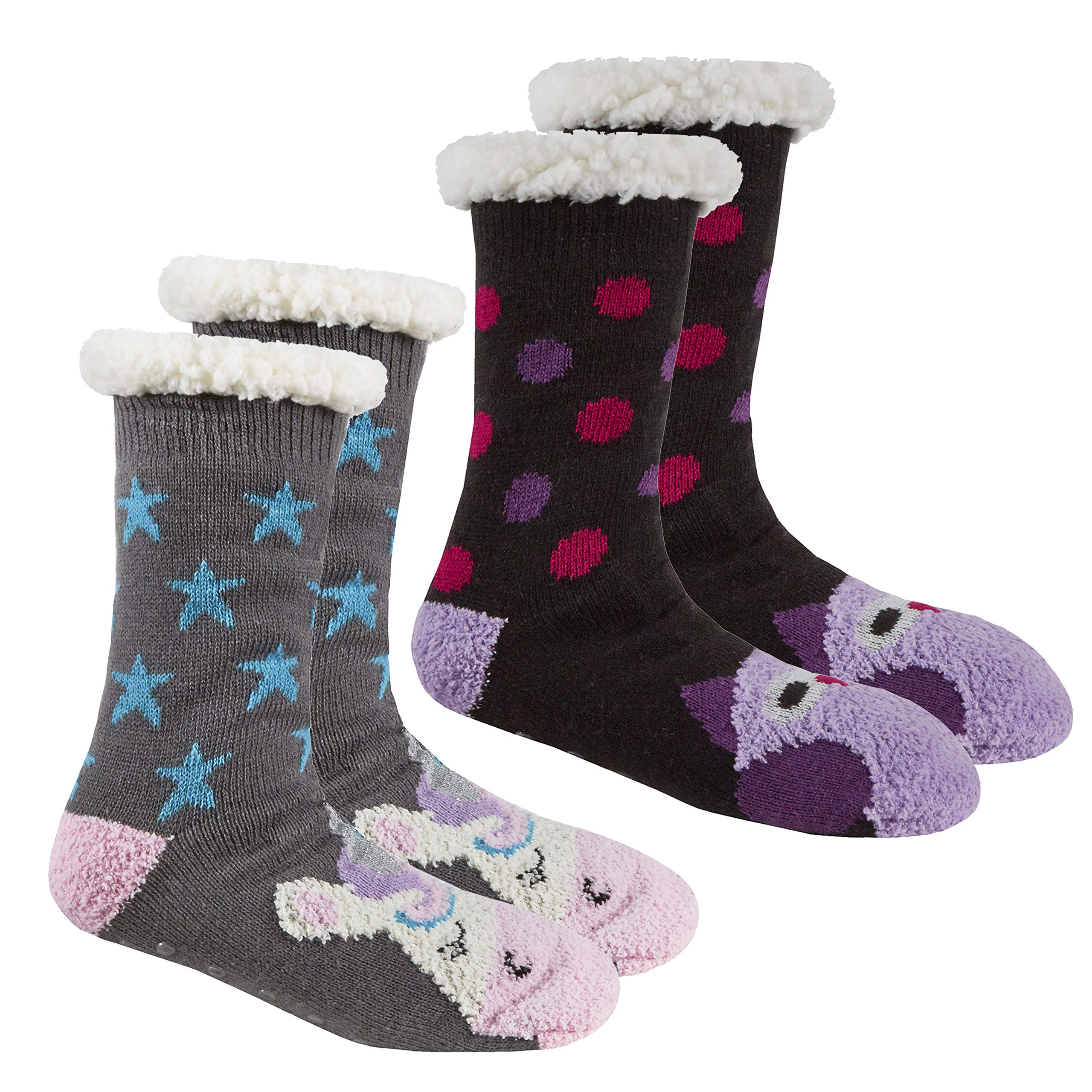 Metzuyan Ladies Lounge Chunky Slipper Socks With Anti Slip Grippers Sherpa Fleece Size 4-8 2 Pack