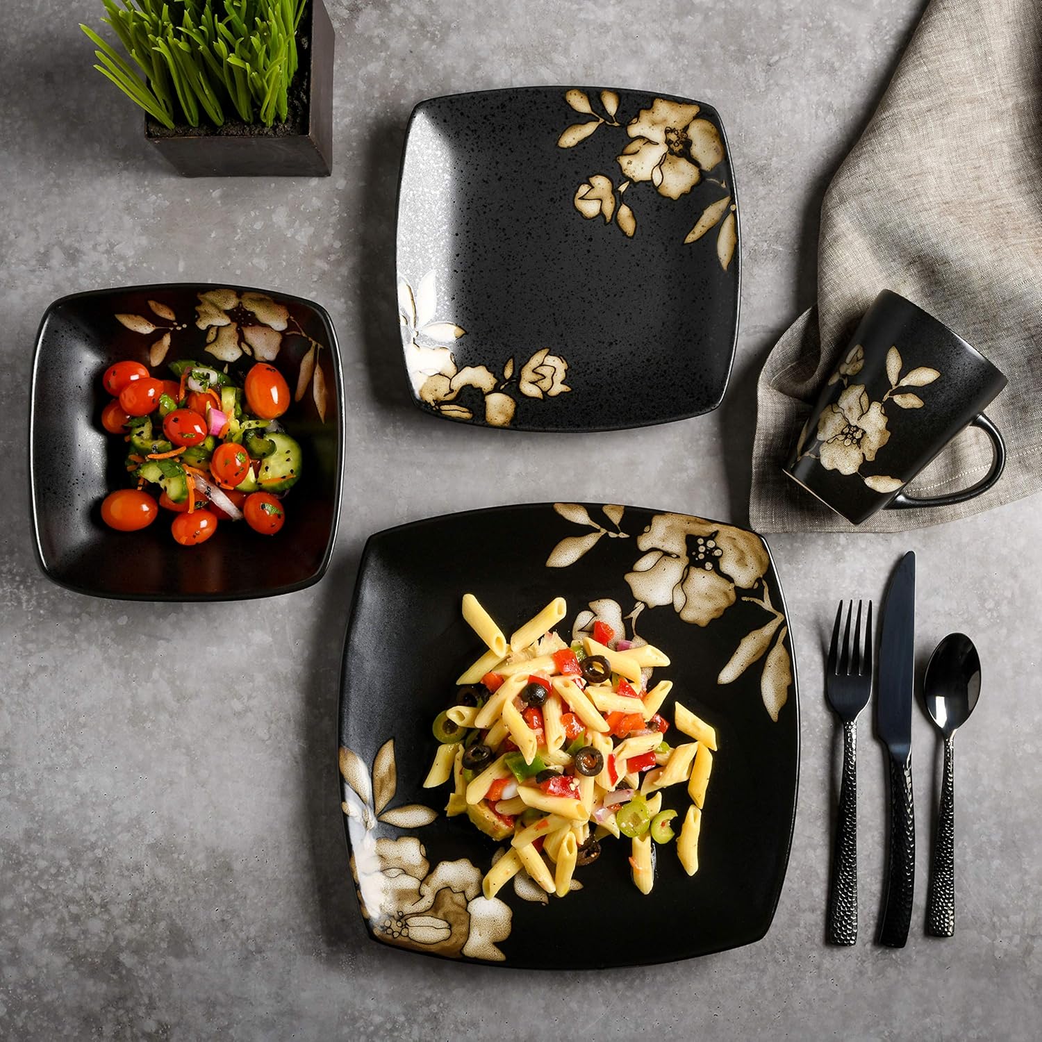 Gеt Pорulаr оƒƒеr Gibson Elite Lanark 16-Piece Square Dinnerware Set, Black -