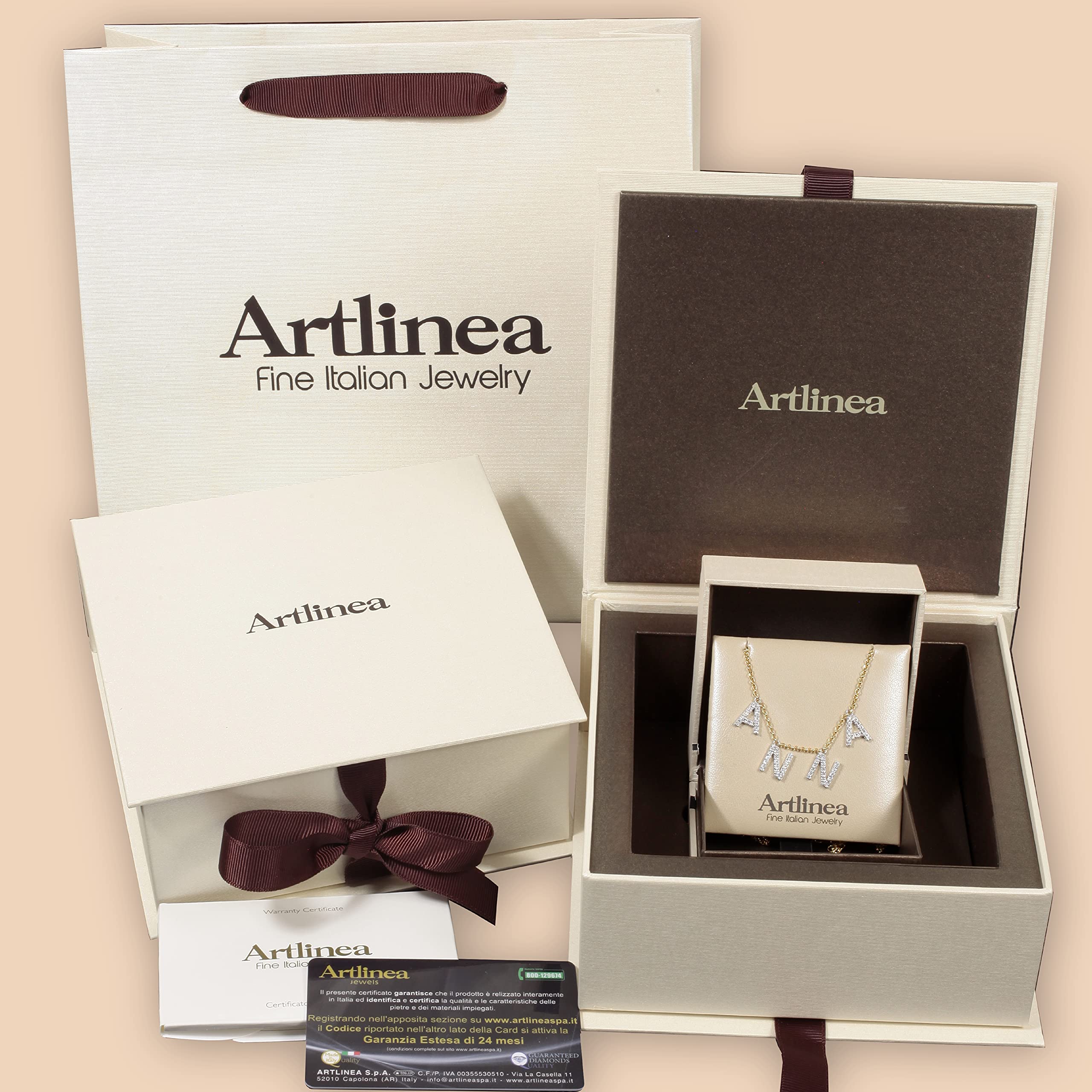 Artlinea, Collana in Argento 925 Sterling, Rodiato, Personalizzabile con Nome, Lettere o Simboli di Zirconi, Misura da 38 a 40,5 cm, Chiusura a Moschettone, Made in Italy