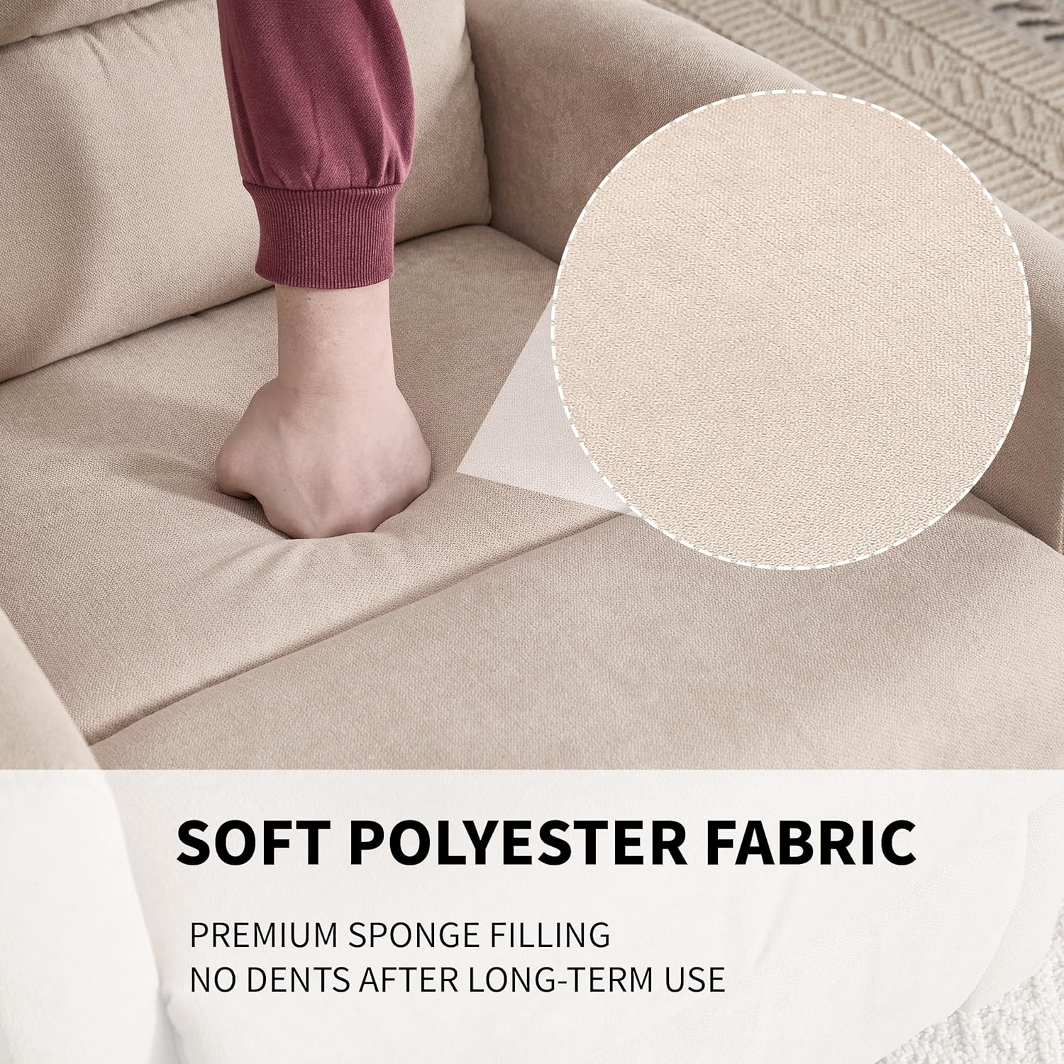 360° Swivel Rocking Chair for Nursery, Manual Glider Chair Nursing Chair with Side Pockets, Polyester Glider for Living Room, Heavy Duty Motion Mechanism, Beige