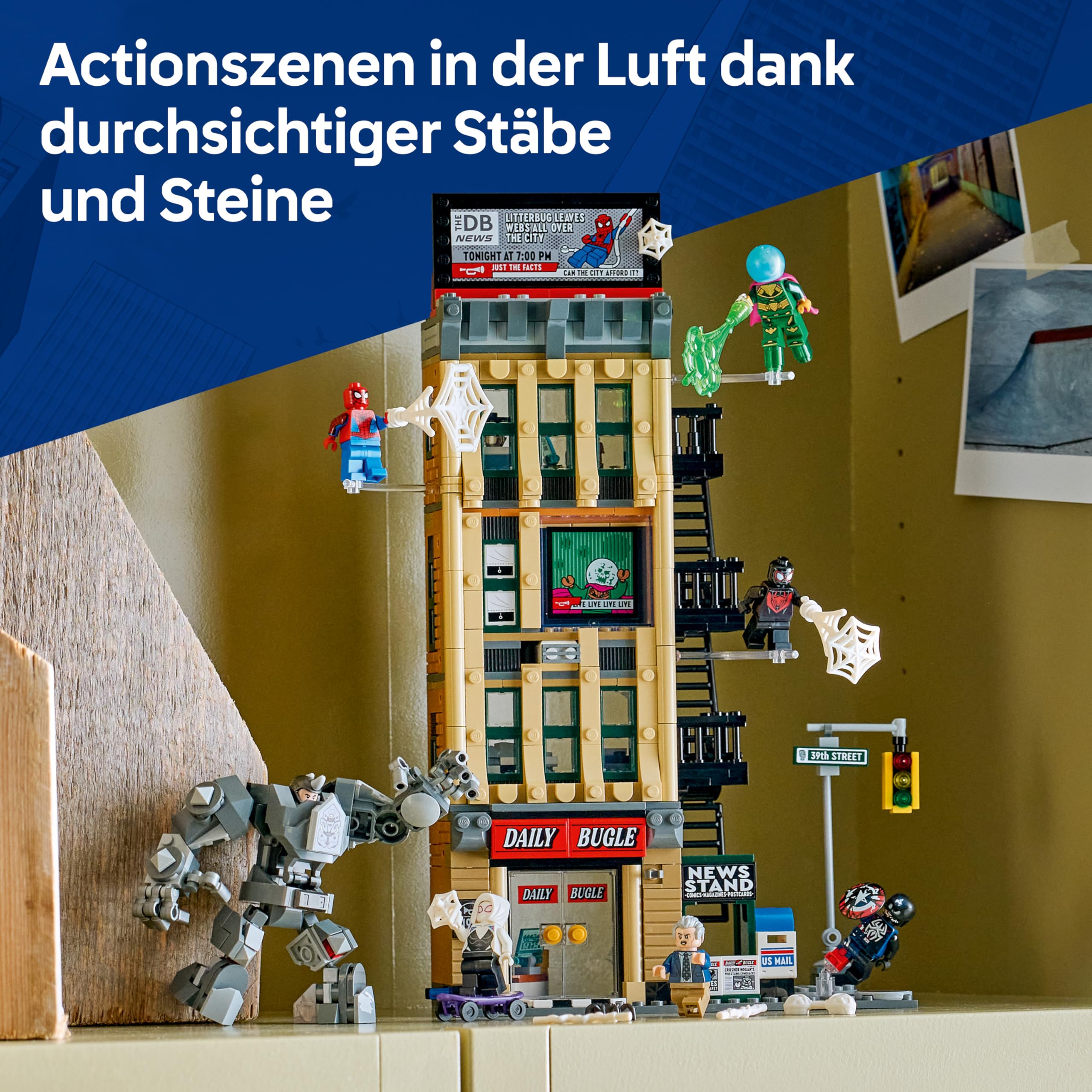 LEGO | Marvel Spider-Man vs. Mysterio: Daily Bugle - Superhelden Spielzeug mit Mech Actionfigur und 7 Minifiguren - Kinder Geschenk für Jungen ab 10 Jahren, Mädchen und Fans - 76342
