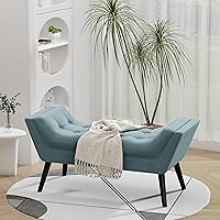 Vista 27 de Andeworld Banco de cama tapizado copetudo, taburete otomano de entrada, banco otomano de dos plazas (gris oscuro)