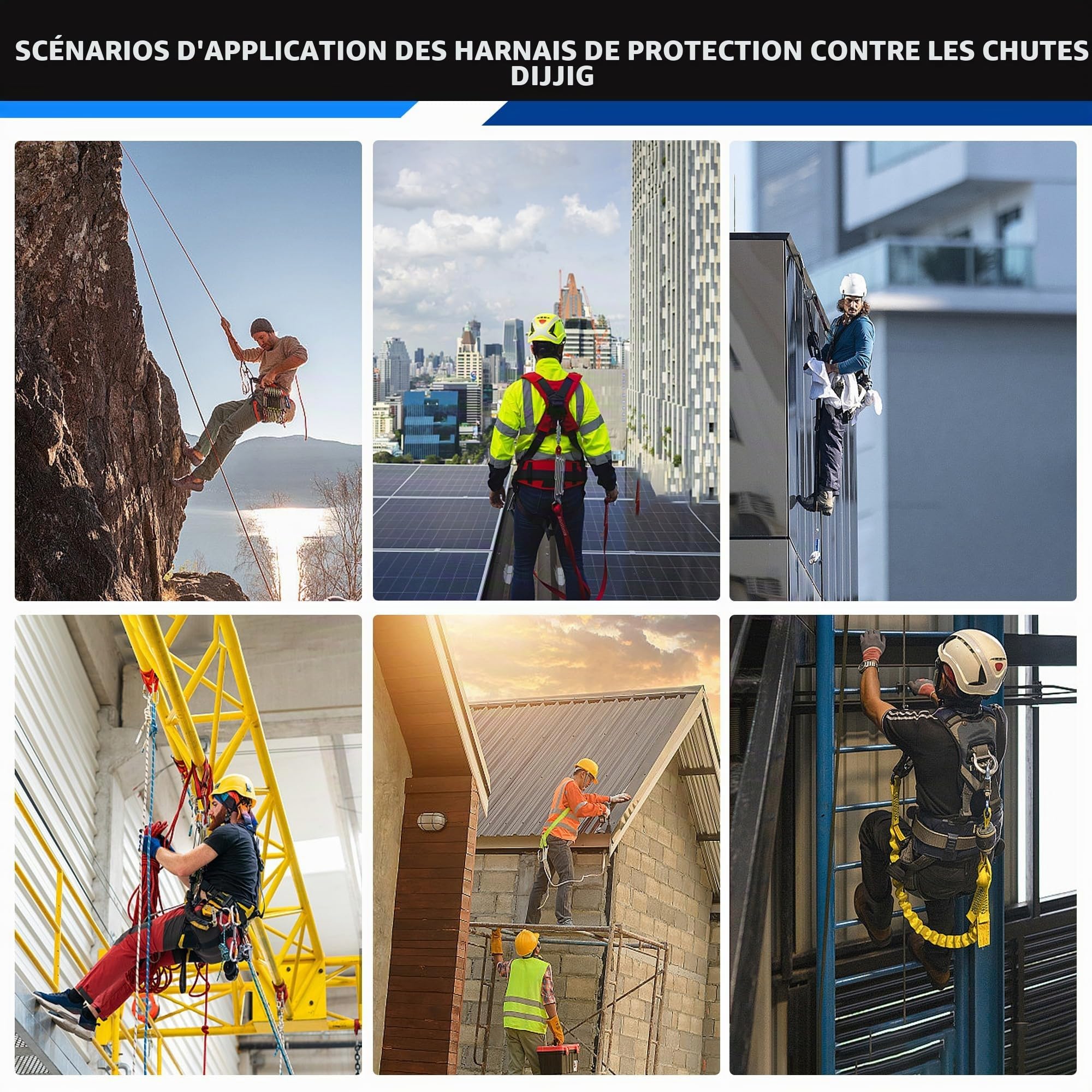DIJJIG Kit de Harnais de Sécurité avec 1.8M Lanyards Protection de La Taille et Des Épaules Projets de Construction Opérations de Toit à Haute Altitude Harnais de Sécurité Anti-Chute CE