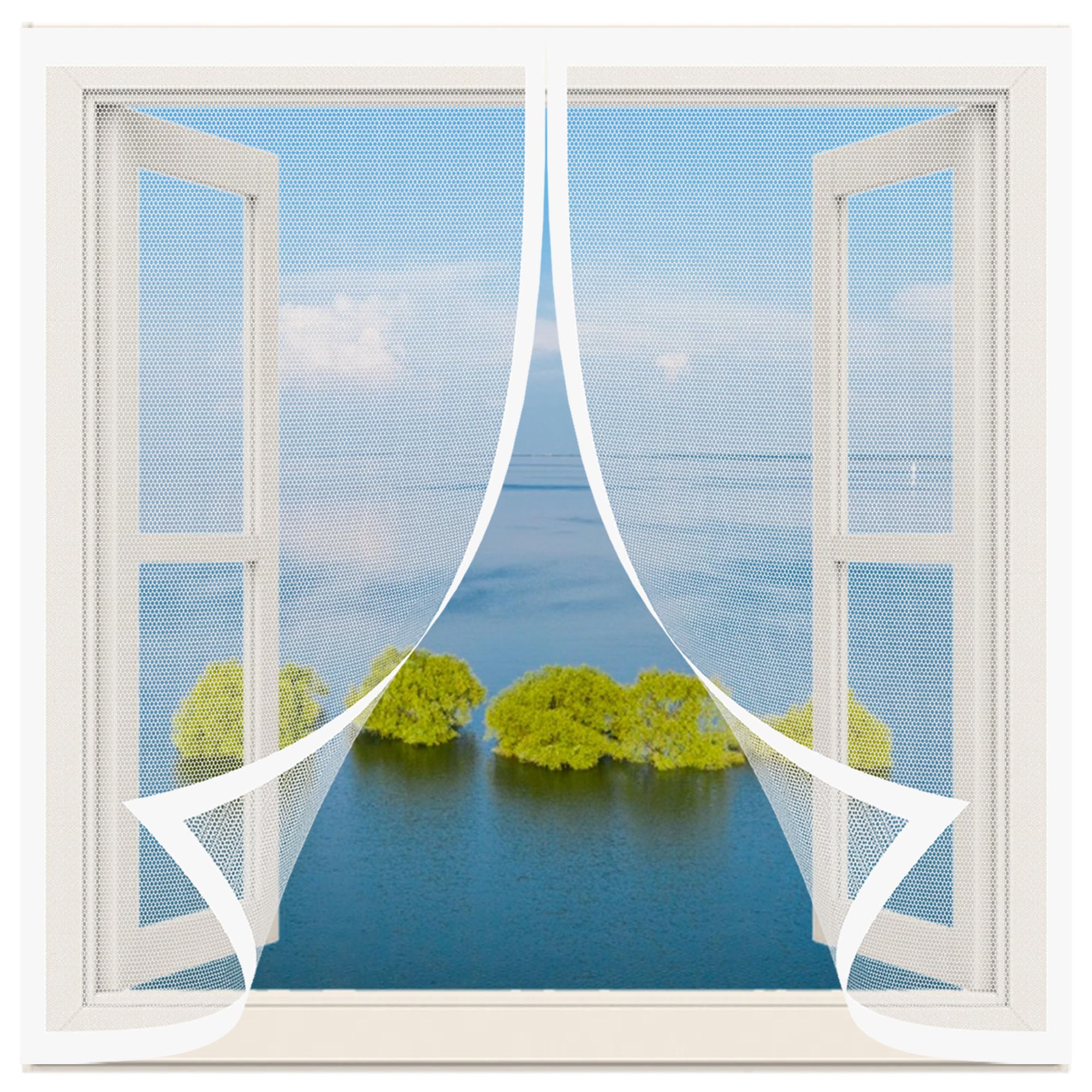 Wruijio White Magnetic Window Screen 145 X 165 Cm With Selfadhesive Window Fly Net Easy Installation For Bedroom, Living Room, Kitchen Patio,